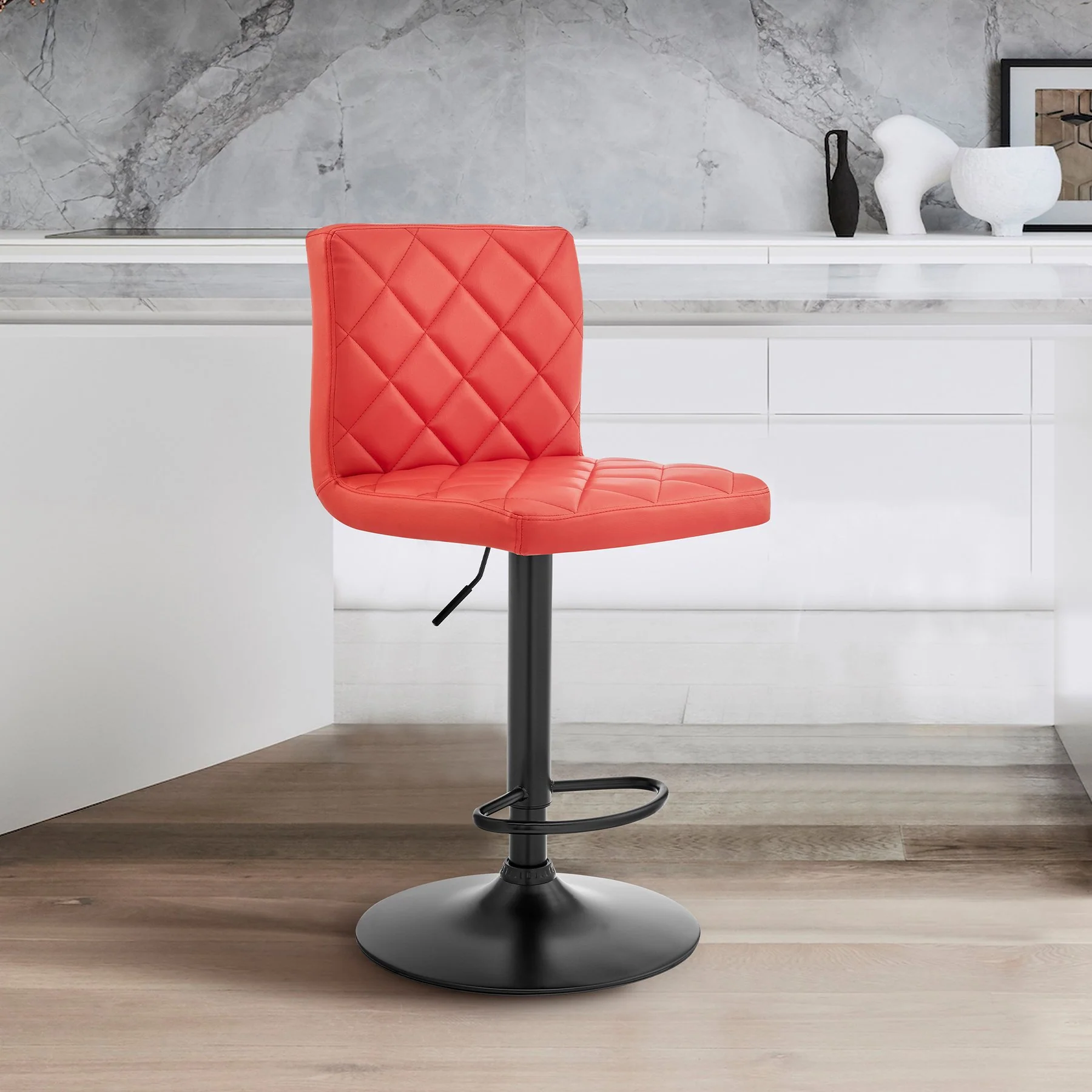 Duval Adjustable Red Faux Leather Swivel Bar Stool - Image 9