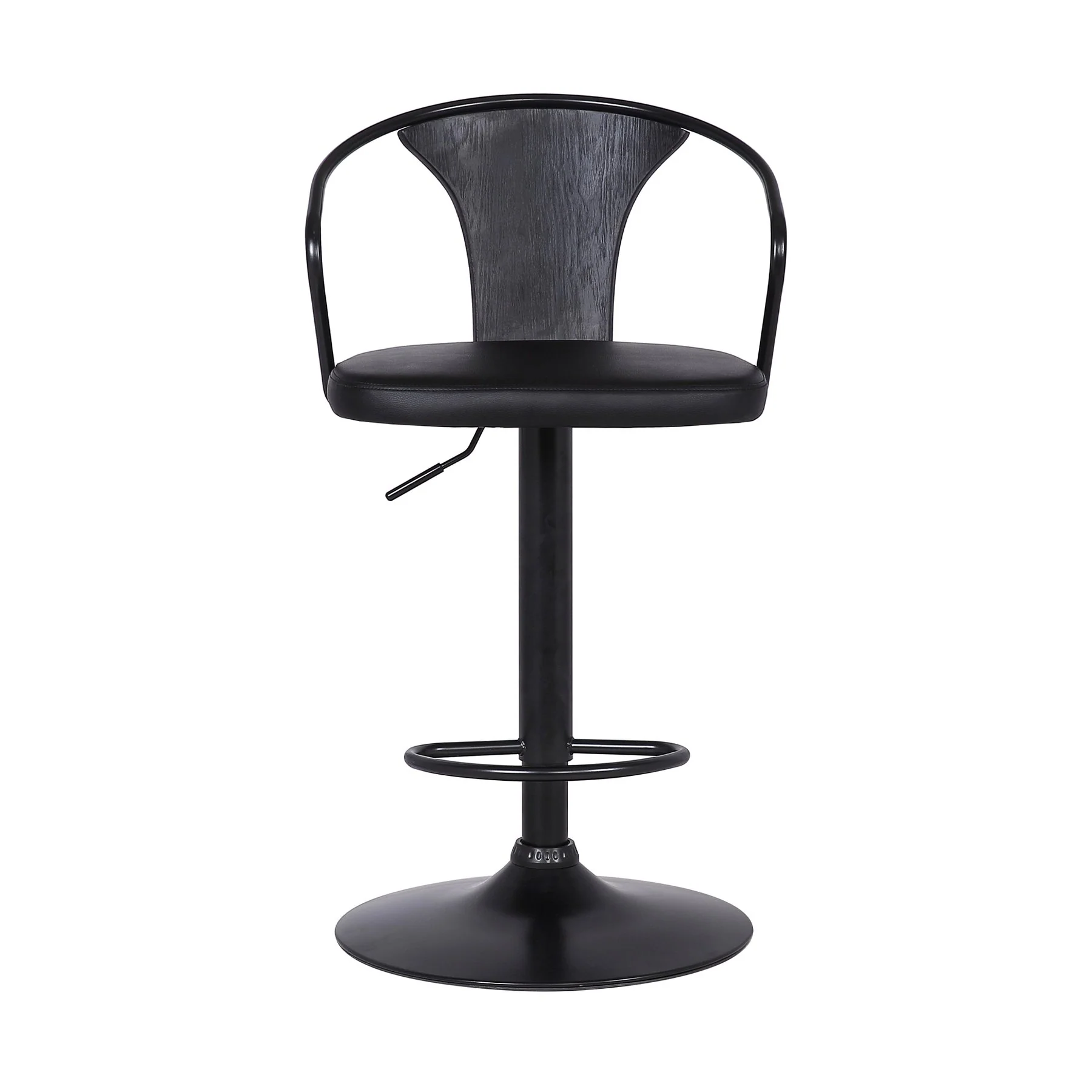 Eagle Adjustable Height Swivel Black Faux Leather and Black Wood Bar Stool with Black Metal Base - Image 2