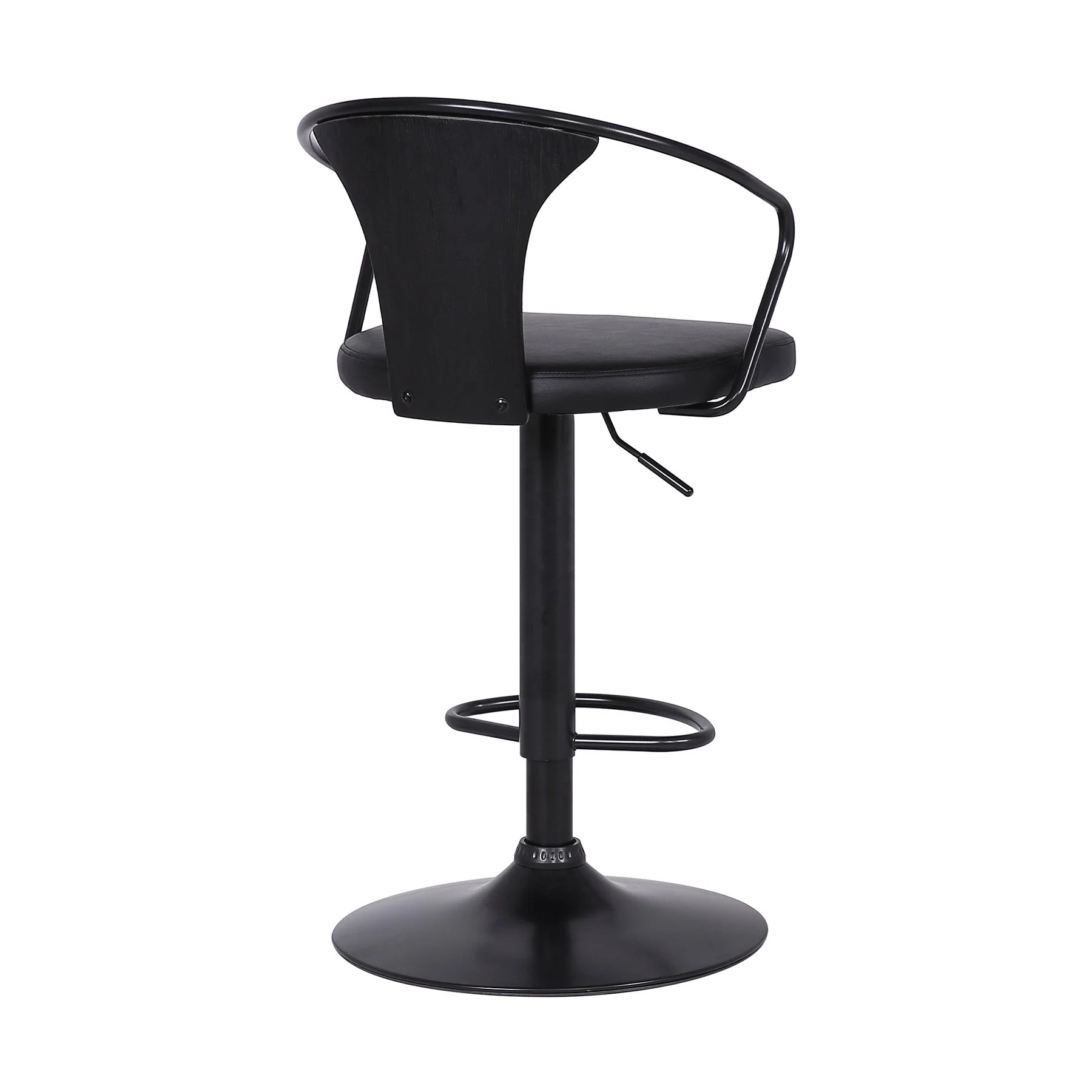 Eagle Adjustable Height Swivel Black Faux Leather and Black Wood Bar Stool with Black Metal Base - Image 4