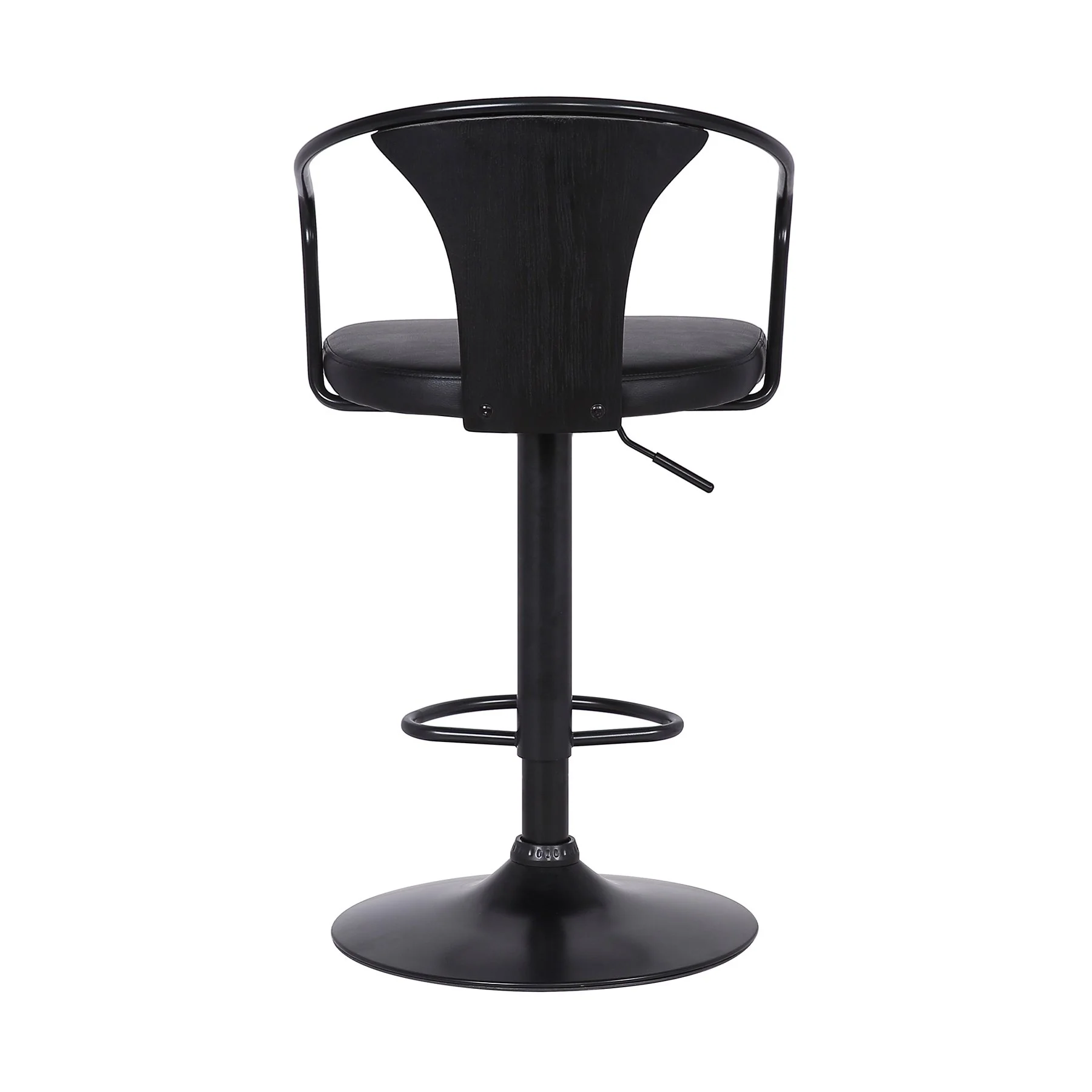 Eagle Adjustable Height Swivel Black Faux Leather and Black Wood Bar Stool with Black Metal Base - Image 5