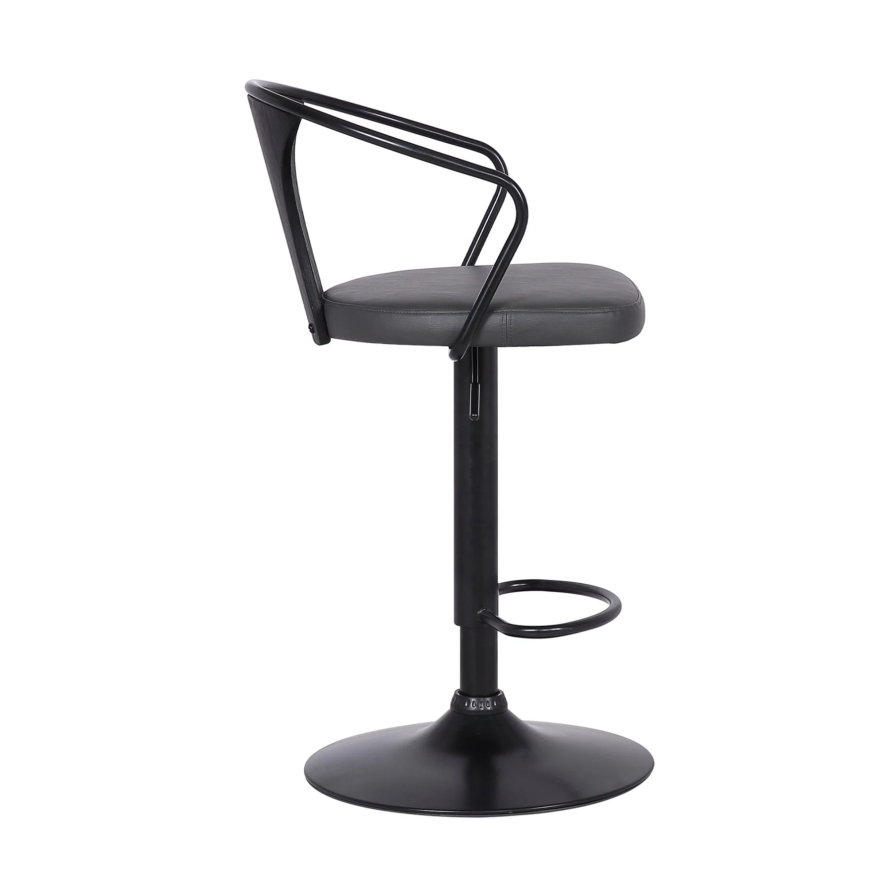 Eagle Adjustable Height Swivel Gray Faux Leather and Black Wood Bar Stool with Black Metal Base - Image 3