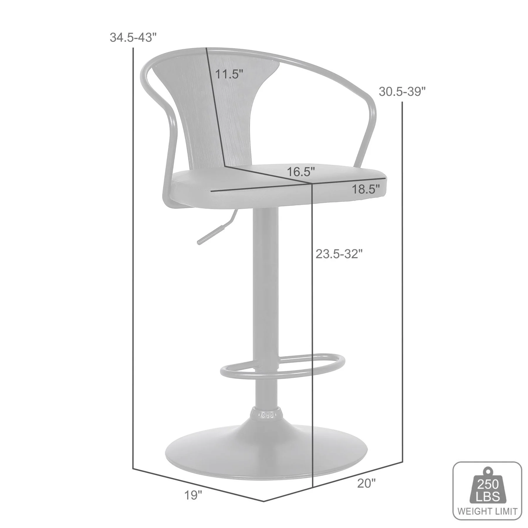 Eagle Adjustable Height Swivel Gray Faux Leather and Black Wood Bar Stool with Black Metal Base - Image 5