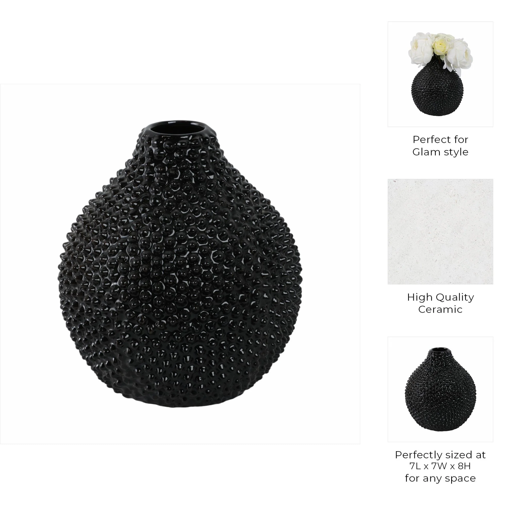 Ec, Gloss Black Spiked Ceramic Vase 8 - Image 9