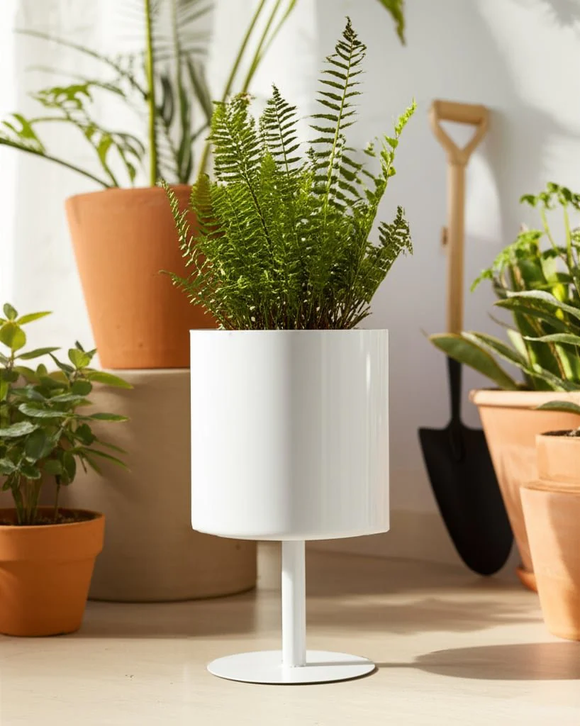 Ec Metal,6",flat Round Base Planter,white - Image 8