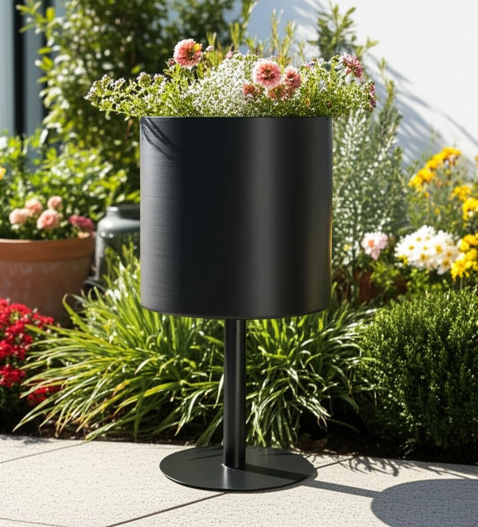 Ec Metal,8",flat Round Base Planter,black - Image 9