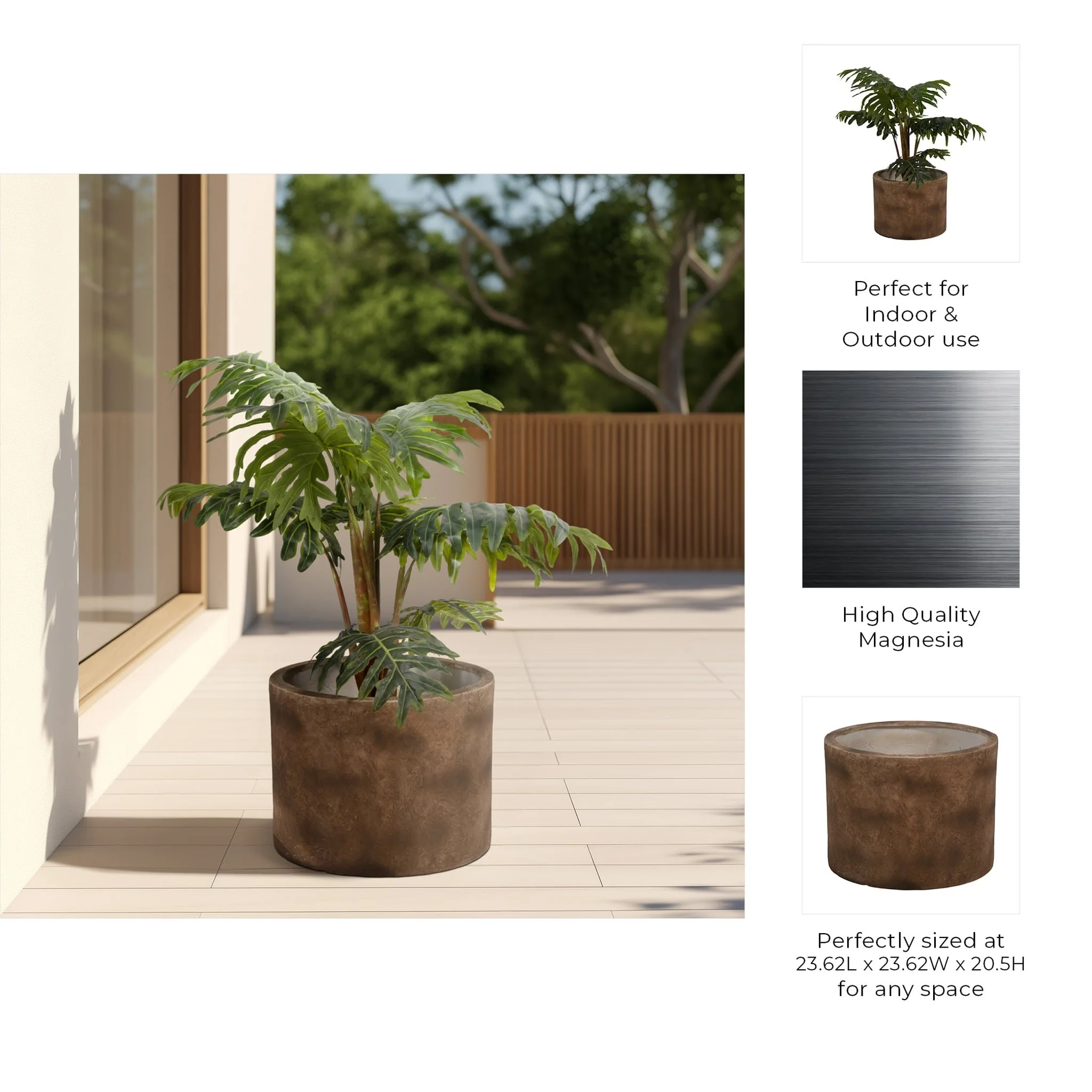 Ec Resin, 24"d Round Planter, Brown - Image 7