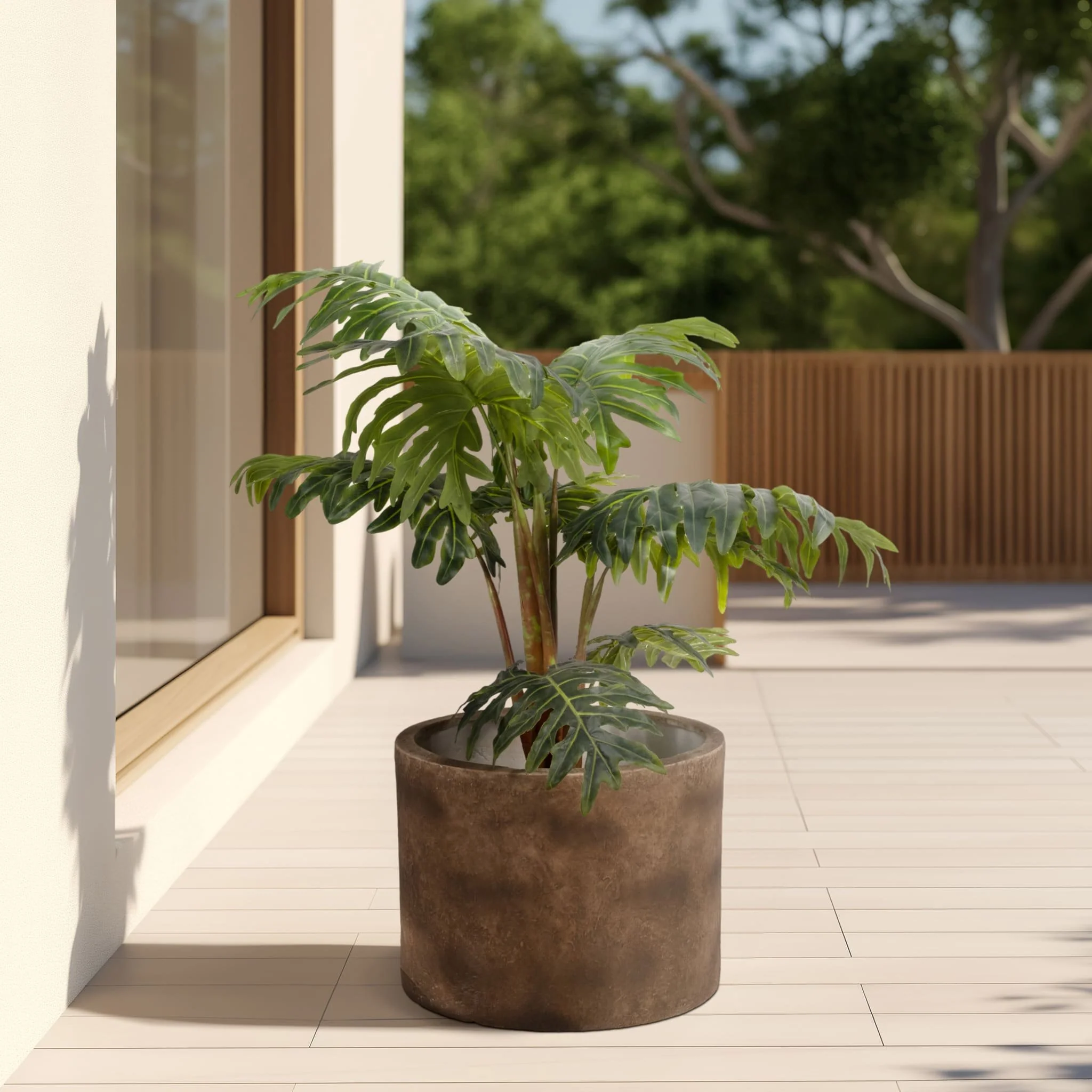 Ec Resin, 24"d Round Planter, Brown - Image 8