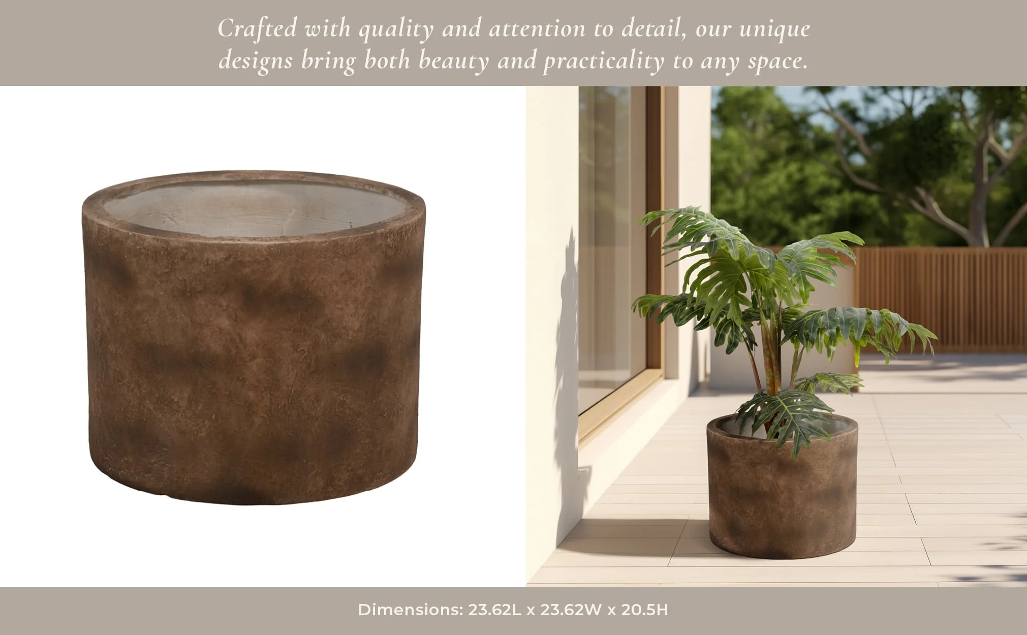 Ec Resin, 24"d Round Planter, Brown - Image 9