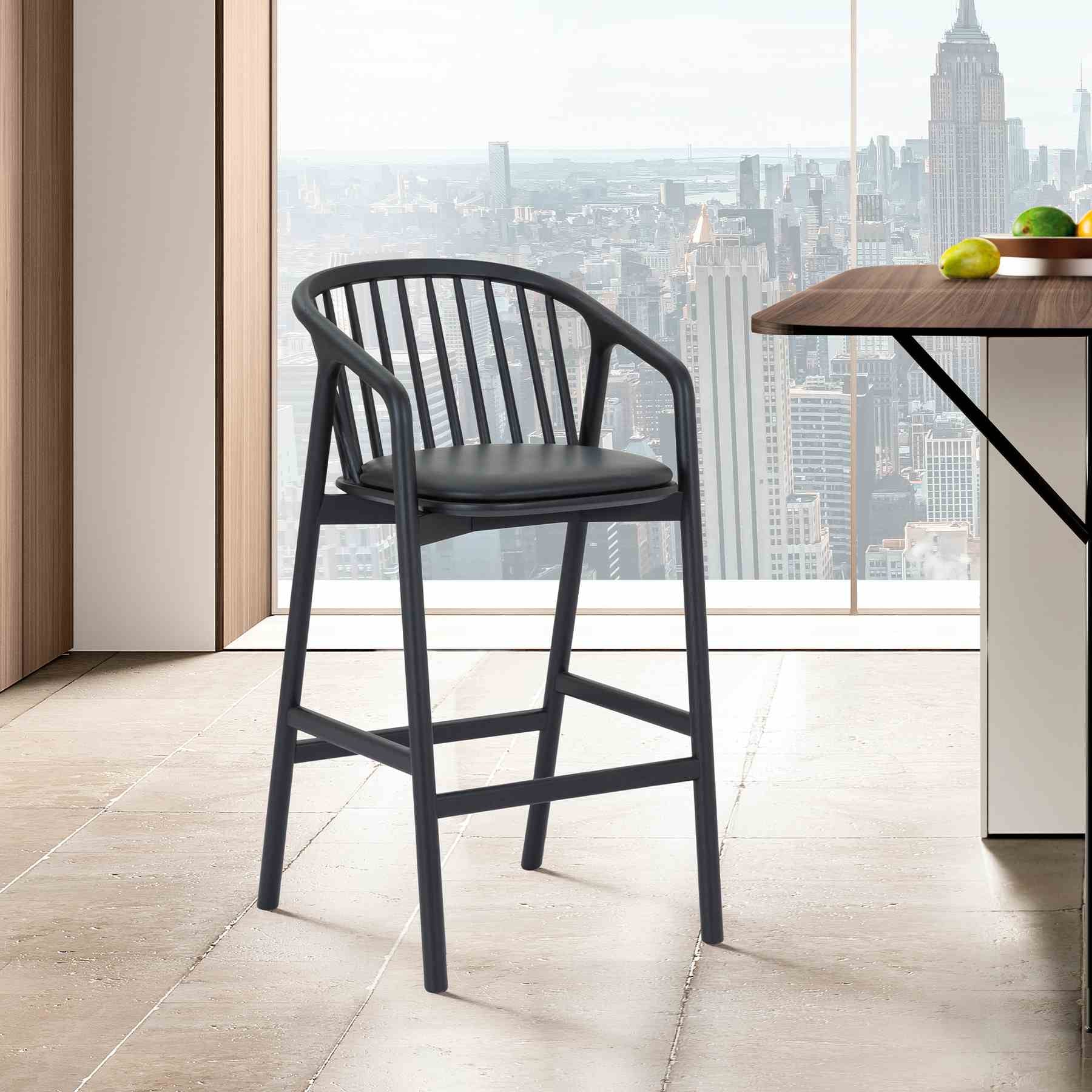 Echo Black Oak Wood and Faux Leather Bar Stool - Image 12
