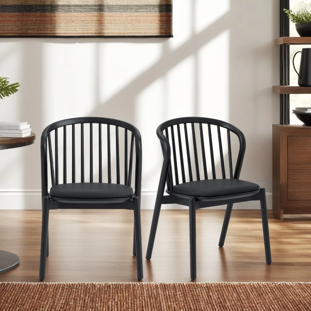 Echo Black Oak Wood and Faux Leather Dining Chairs - Set of 2 - Image 12