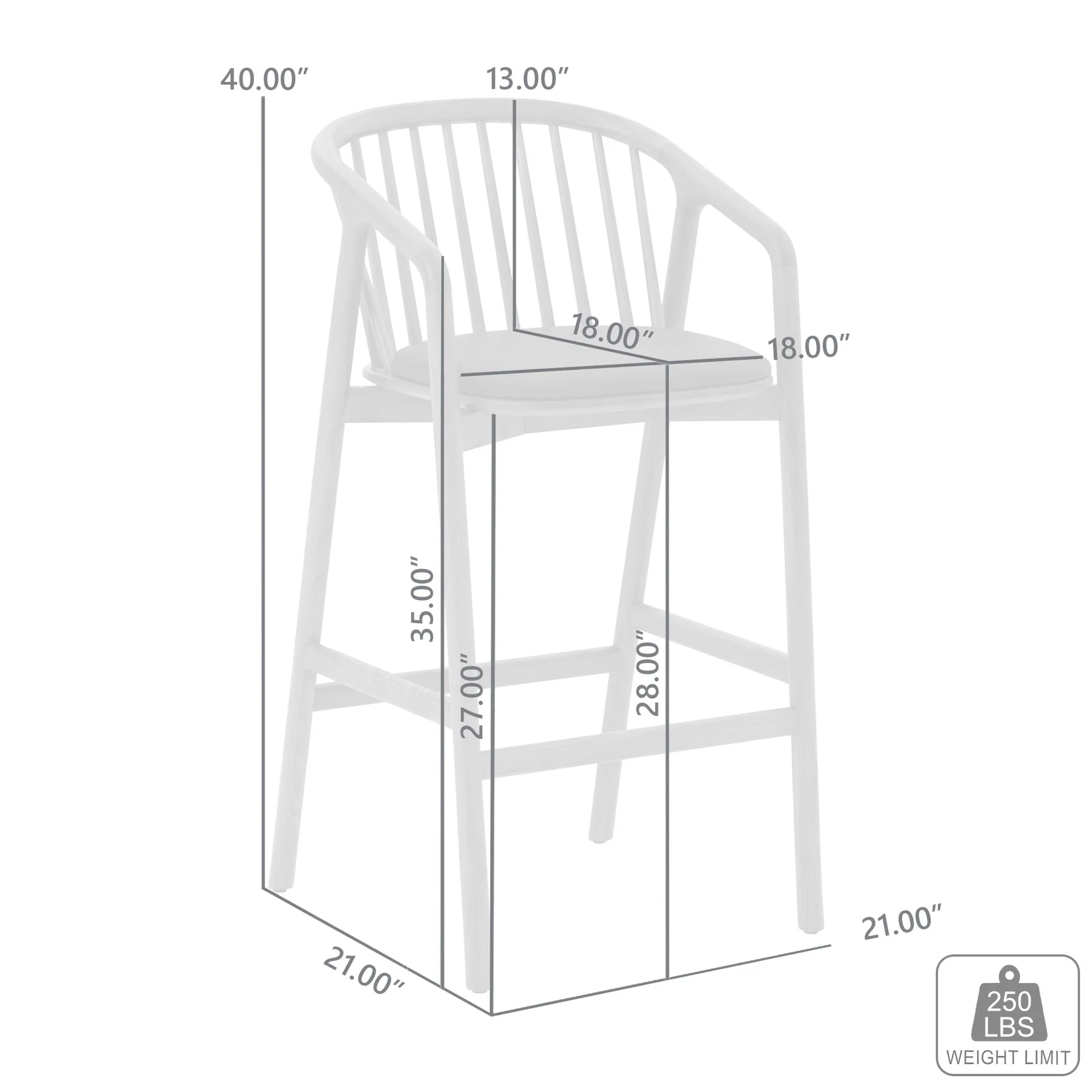 Echo Walnut Wood and Black Faux Leather Bar Stool - Image 11