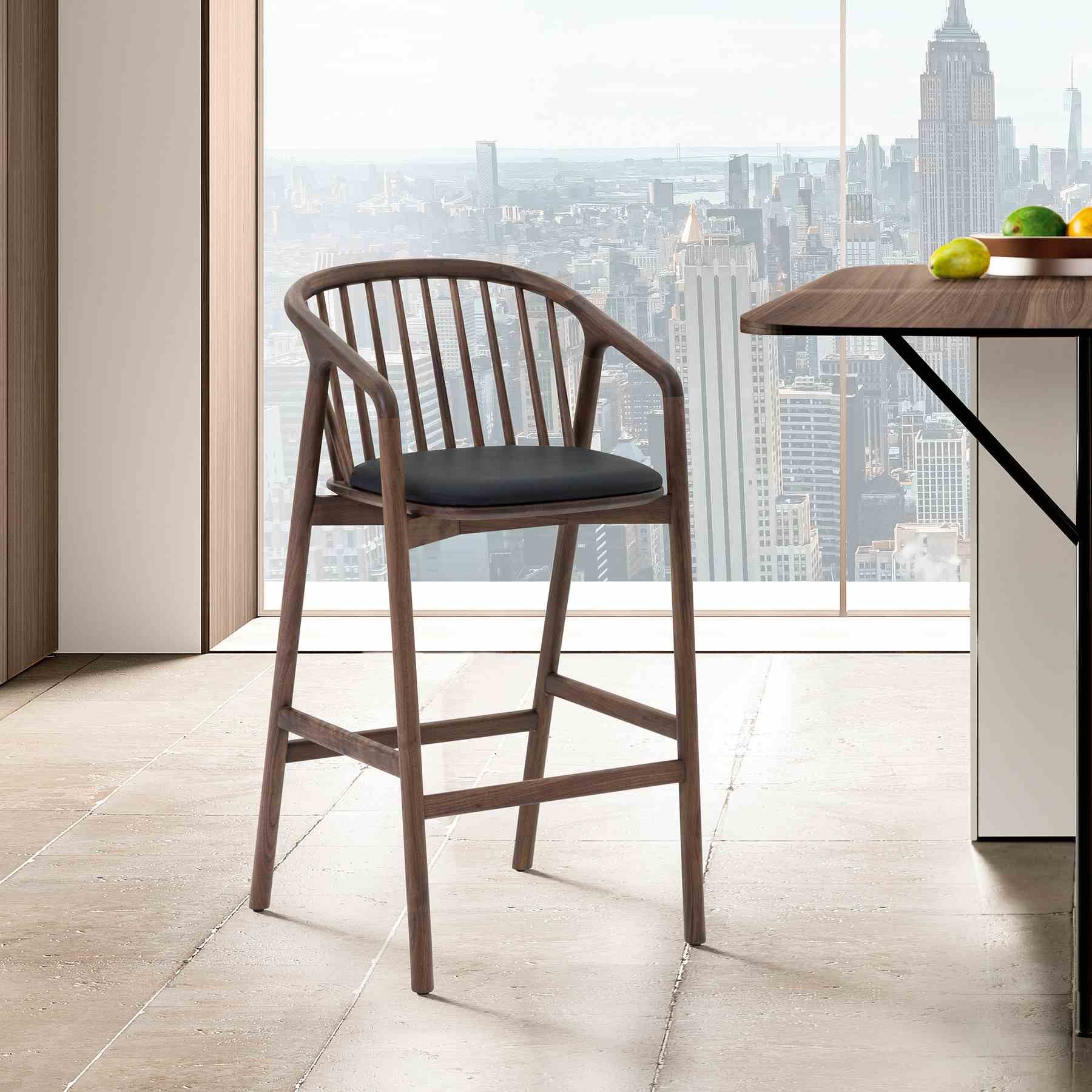 Echo Walnut Wood and Black Faux Leather Bar Stool - Image 12
