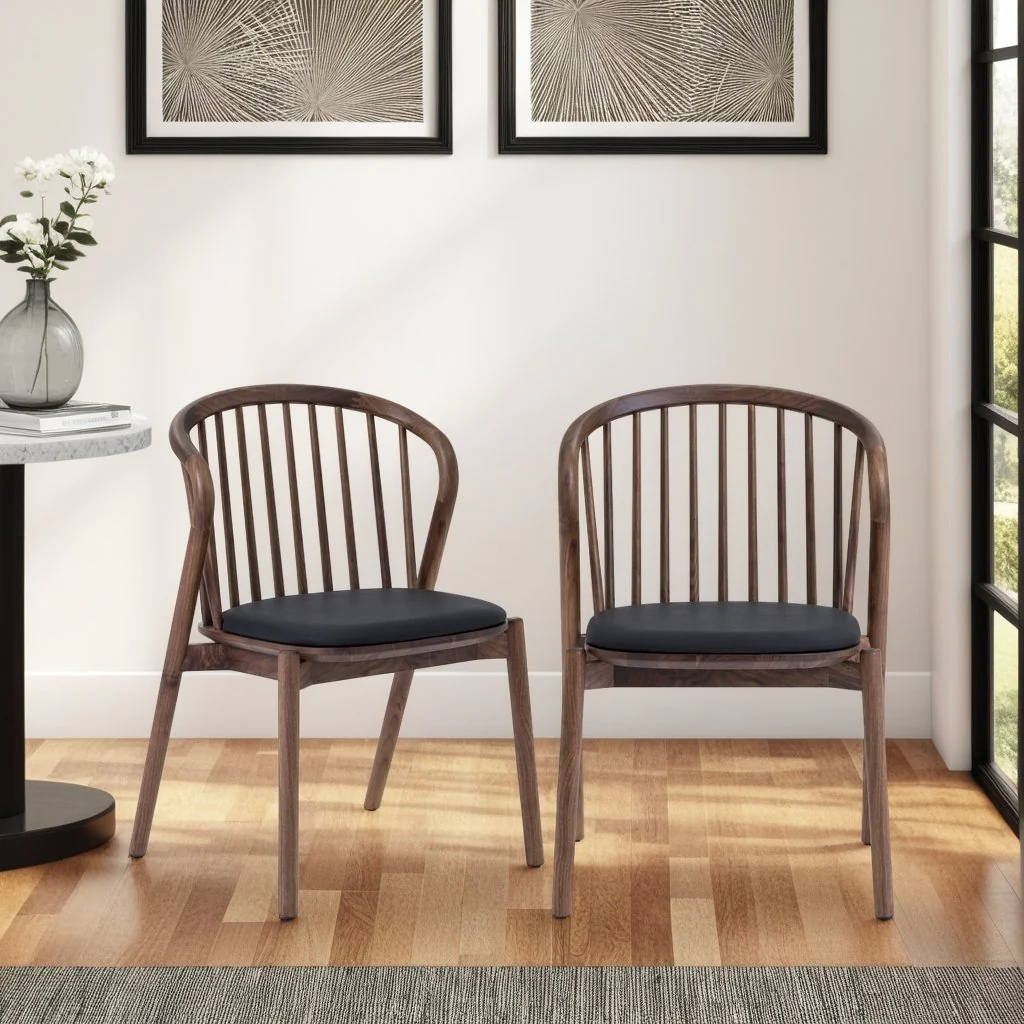 Echo Walnut Wood and Black Faux Leather Dining Chairs - Set of 2 - Image 12