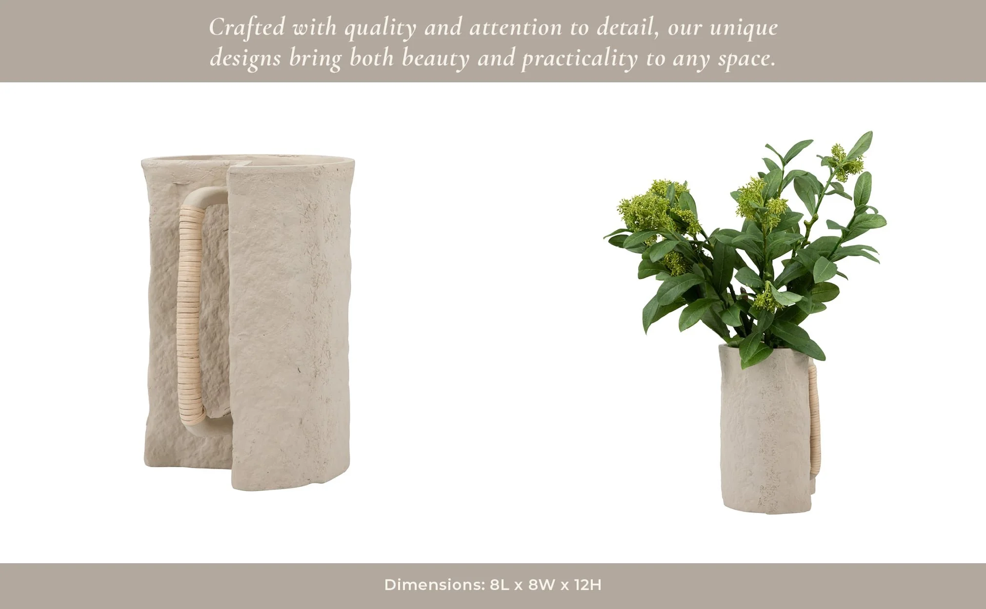 Ecomix, 12" Crafted Vase W Handle, Ivory - Image 14