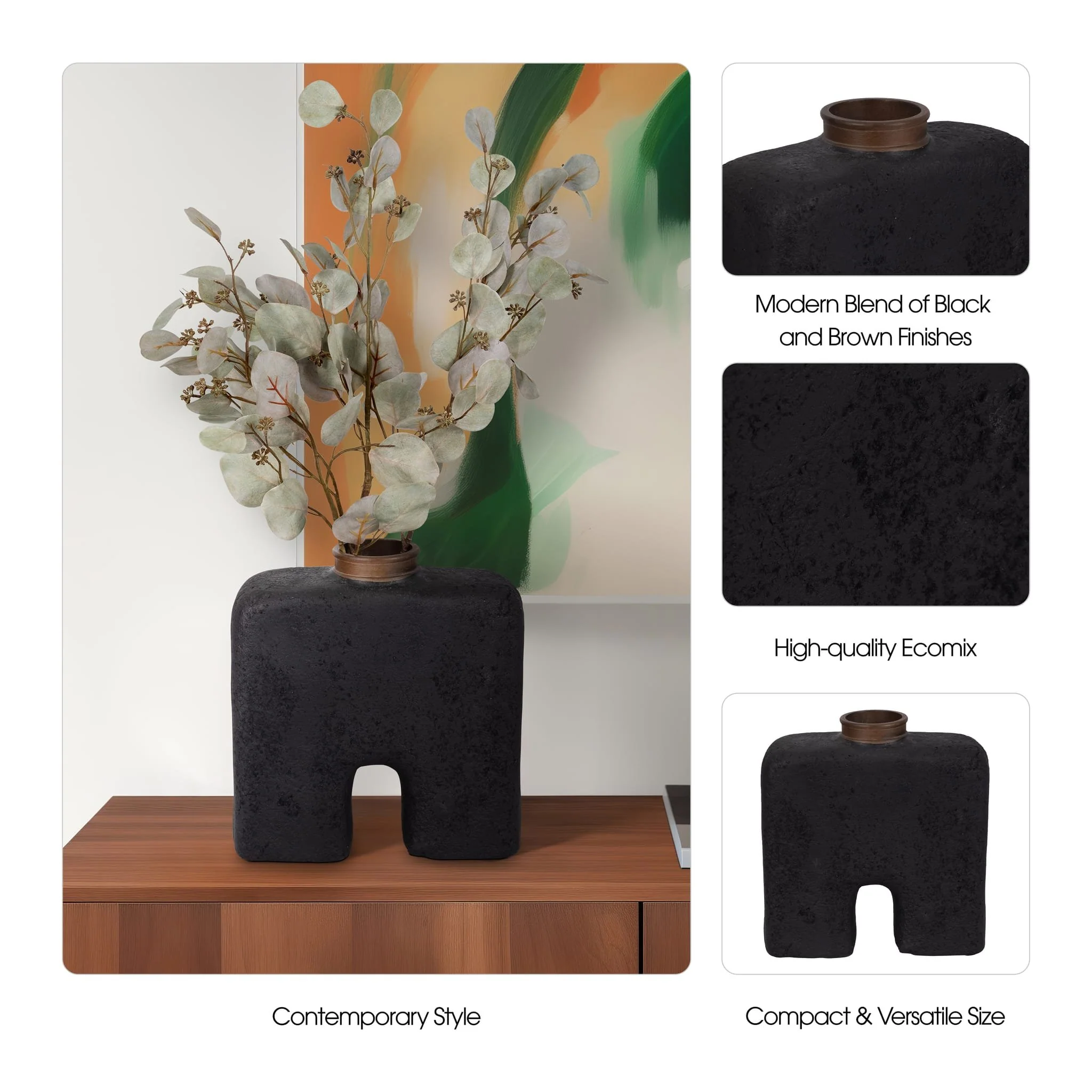 Ecomix, 13"h Abstract Vase, Black - Image 10