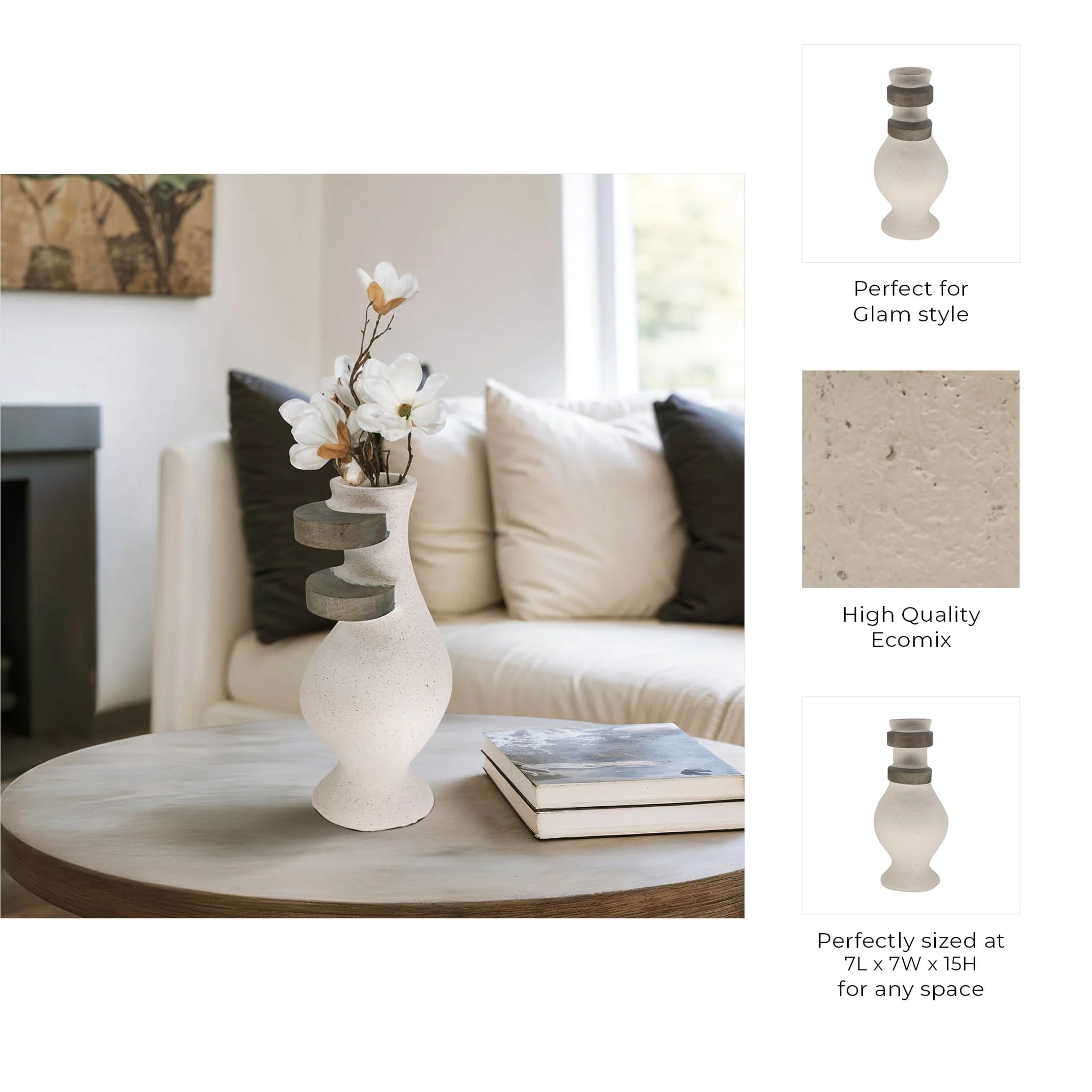 Ecomix, 15" Abstract Vase, Ivory - Image 9