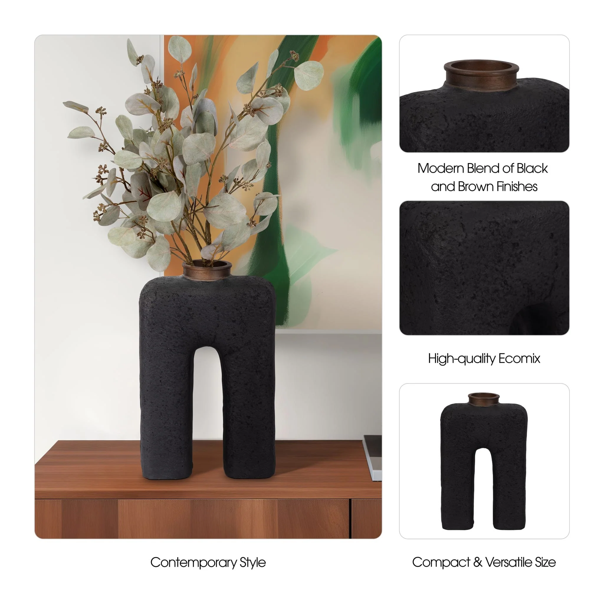 Ecomix, 15"h Abstract Vase, Black - Image 10