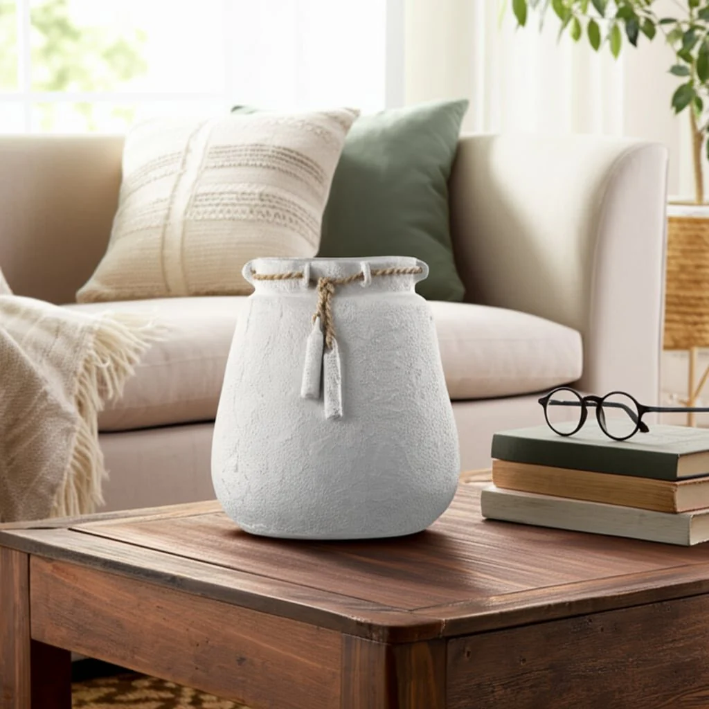 Ecomix, 16"h Vase W/ Jute Detail, White - Image 14