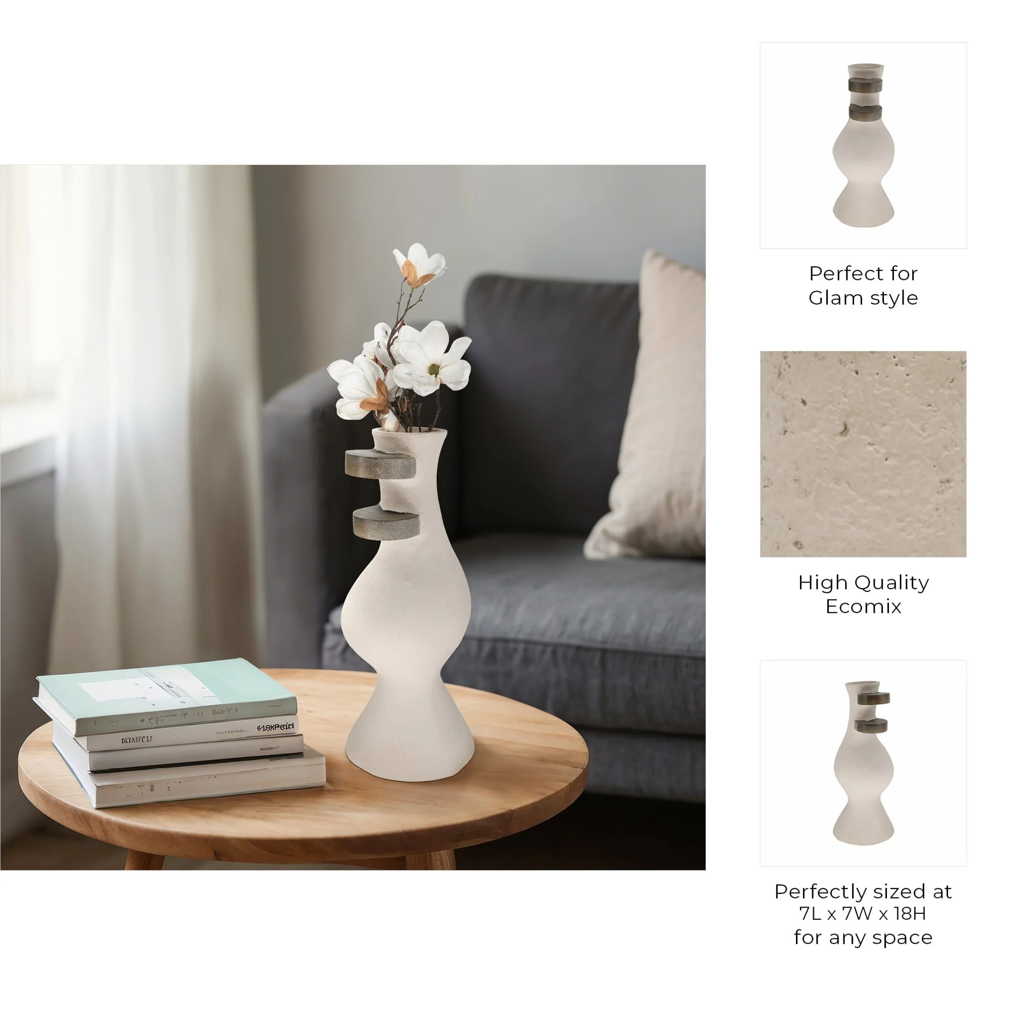 Ecomix, 18" Abstract Vase, Ivory - Image 10