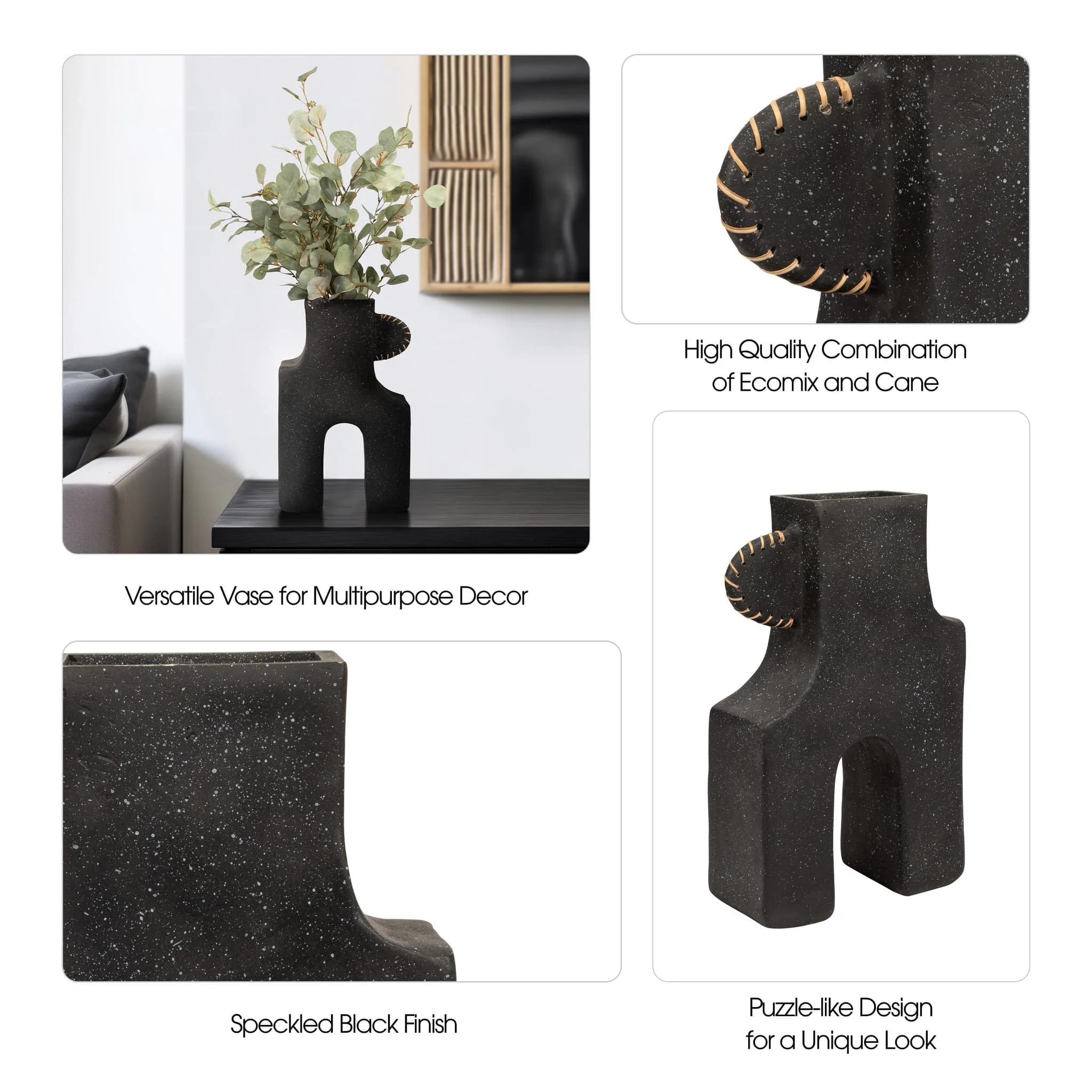 Ecomix, 19"h Abstract Vase, Black - Image 10