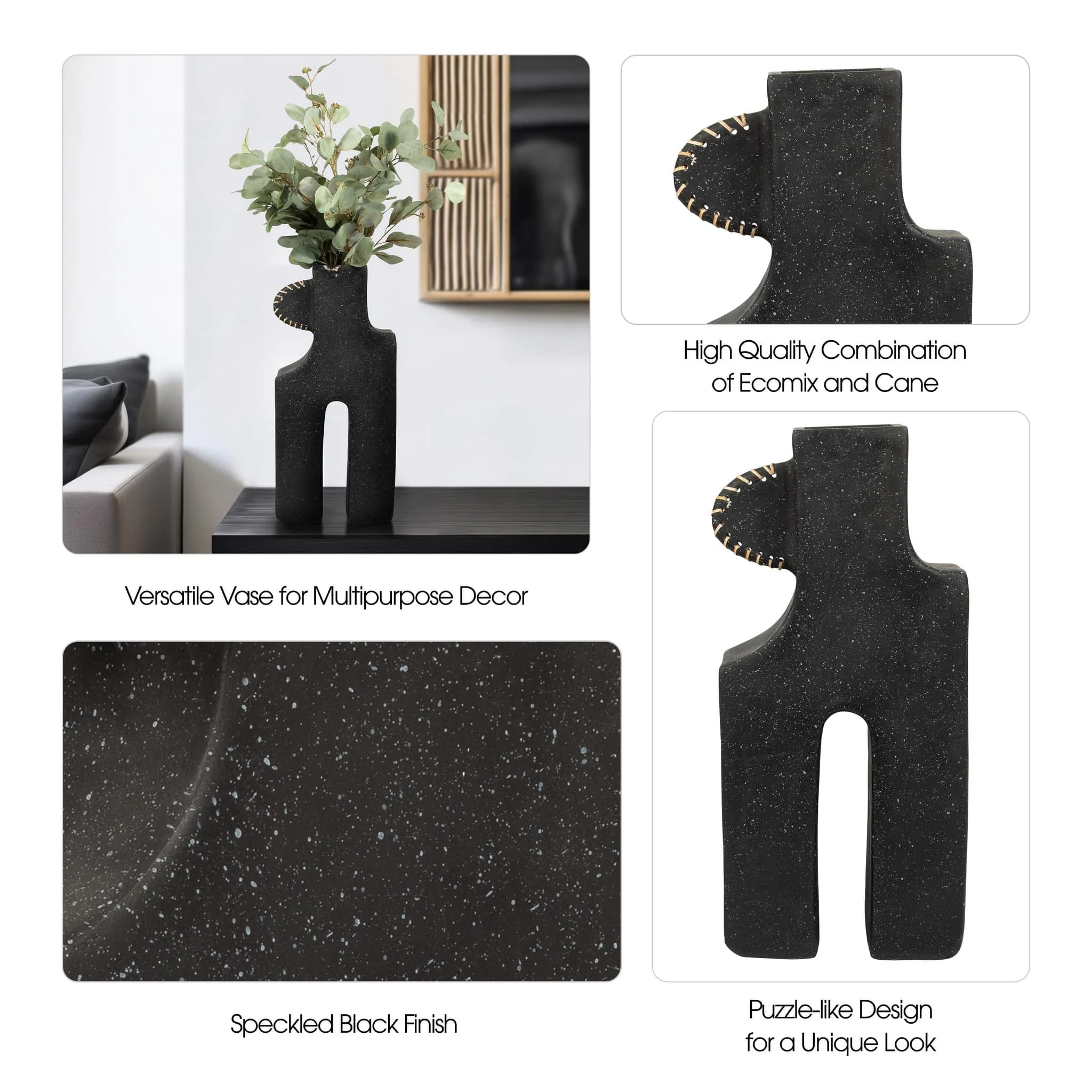 Ecomix, 21"h Abstract Vase, Black - Image 10