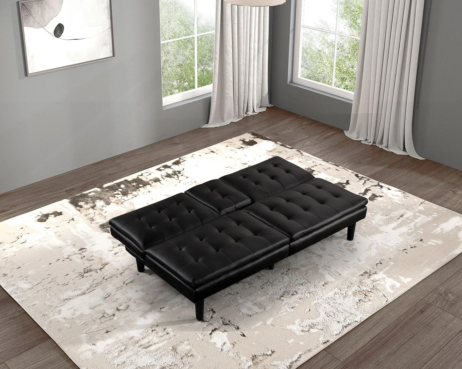 Eidsberg Futon Sofa Bed w/ Drop Down Table, Black - Image 3