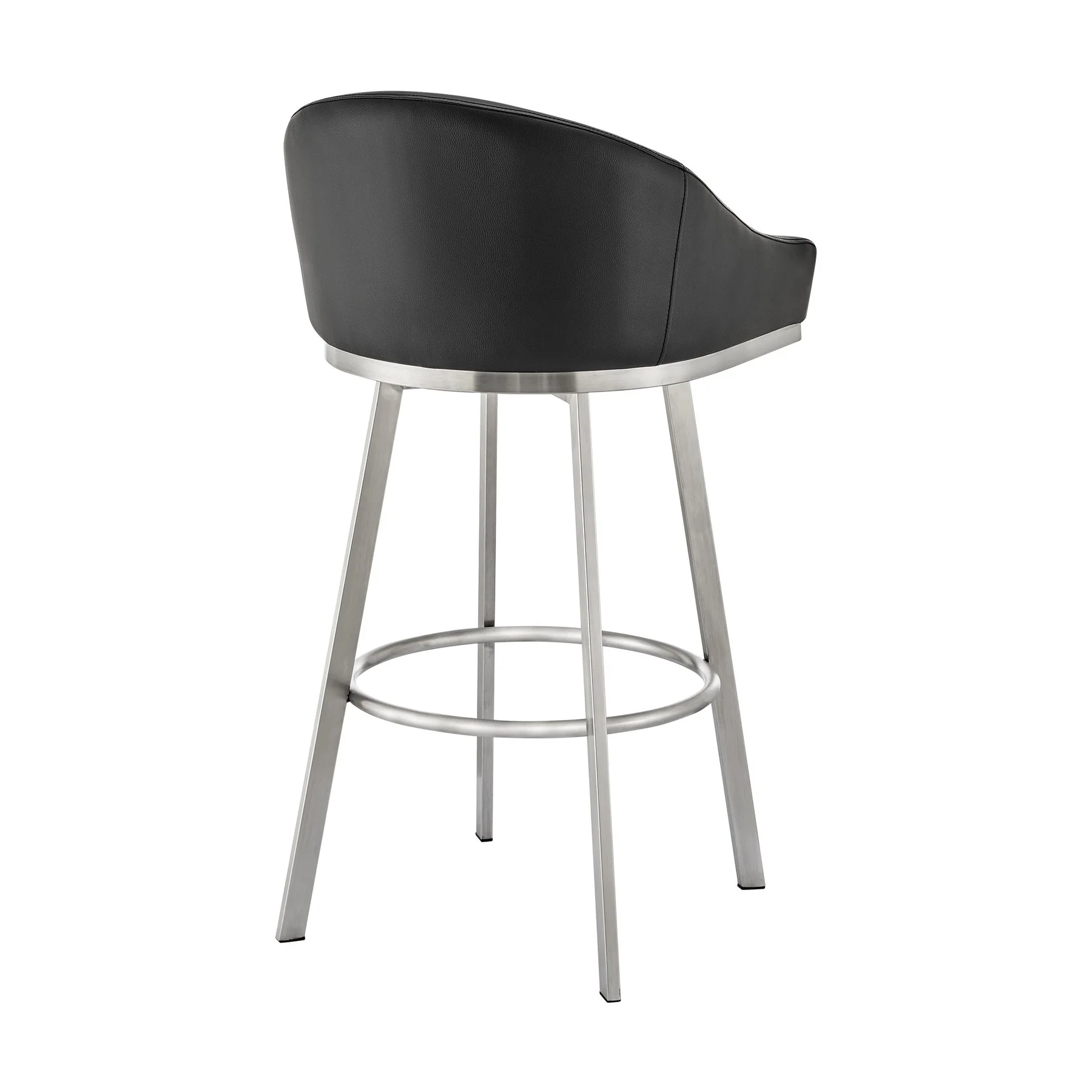 Eleanor 26" Swivel Counter Stool in Brushed Stainless Steel and Black Faux Leather - Image 4