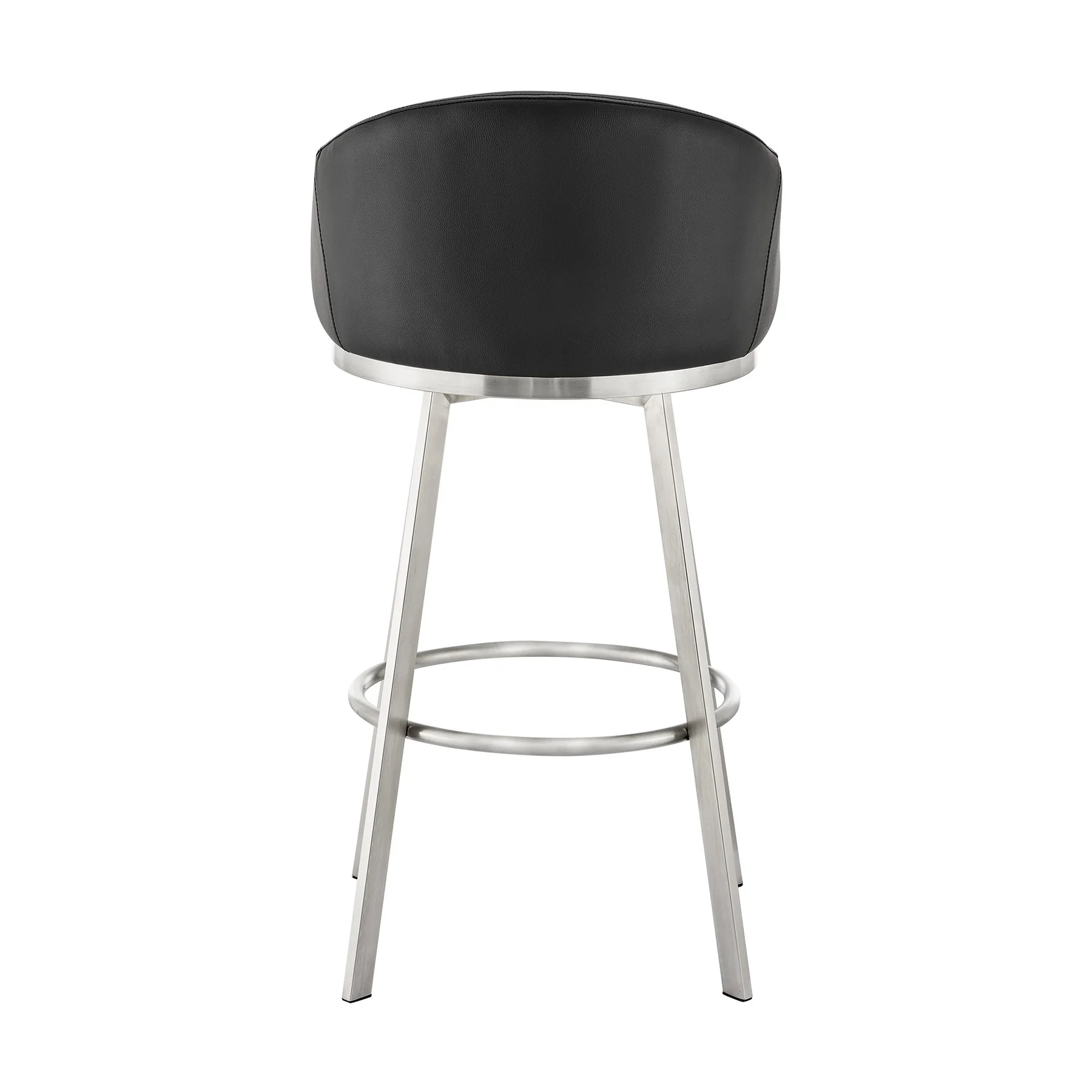 Eleanor 26" Swivel Counter Stool in Brushed Stainless Steel and Black Faux Leather - Image 5
