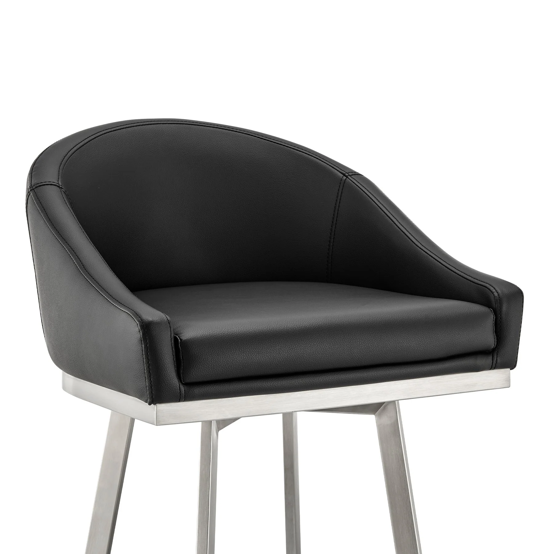 Eleanor 26" Swivel Counter Stool in Brushed Stainless Steel and Black Faux Leather - Image 6