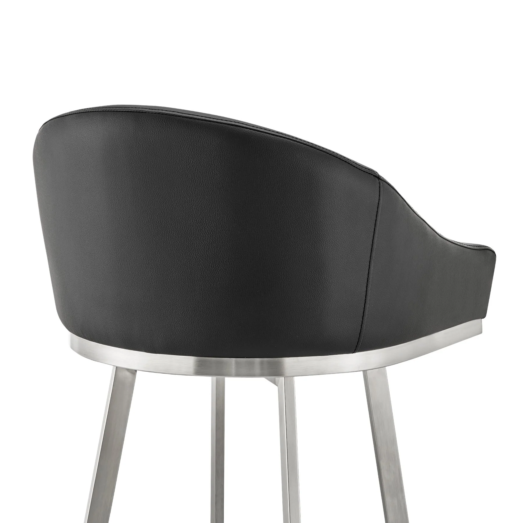 Eleanor 26" Swivel Counter Stool in Brushed Stainless Steel and Black Faux Leather - Image 7
