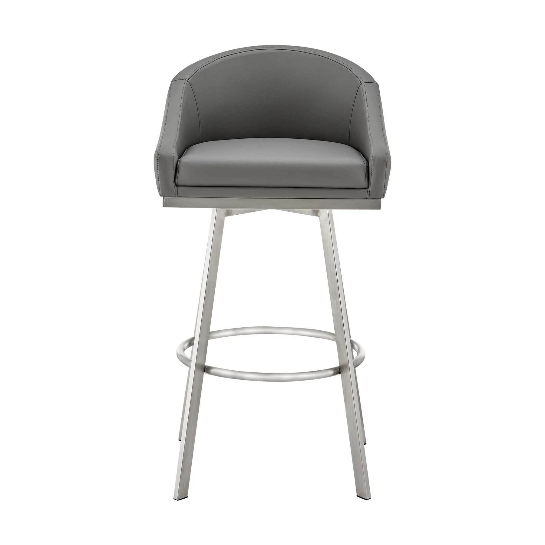 Eleanor 26" Swivel Counter Stool in Brushed Stainless Steel with Gray Faux Leather - Image 2