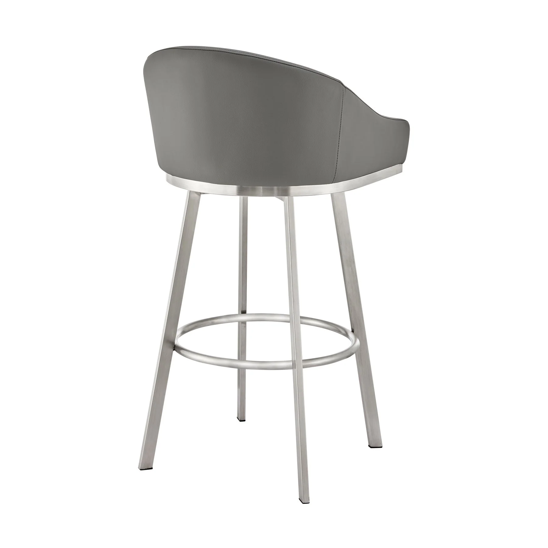 Eleanor 26" Swivel Counter Stool in Brushed Stainless Steel with Gray Faux Leather - Image 4