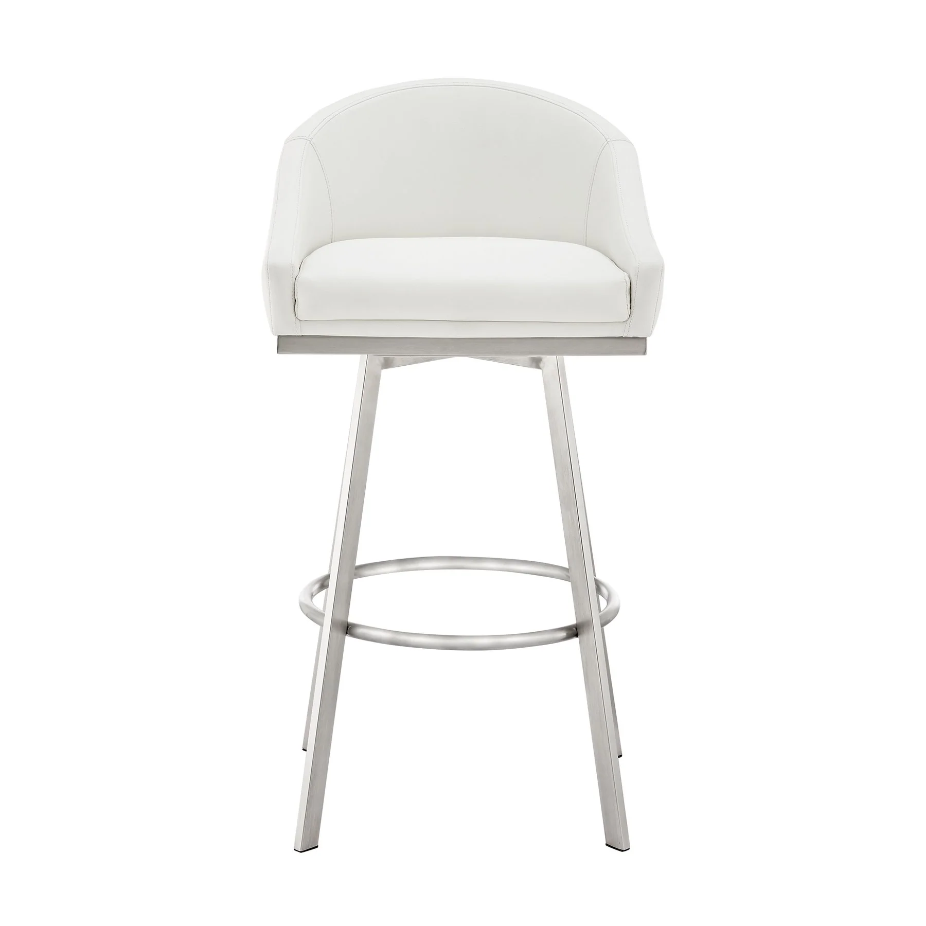 Eleanor 26" Swivel Counter Stool in Brushed Stainless Steel with White Faux Leather - Image 2