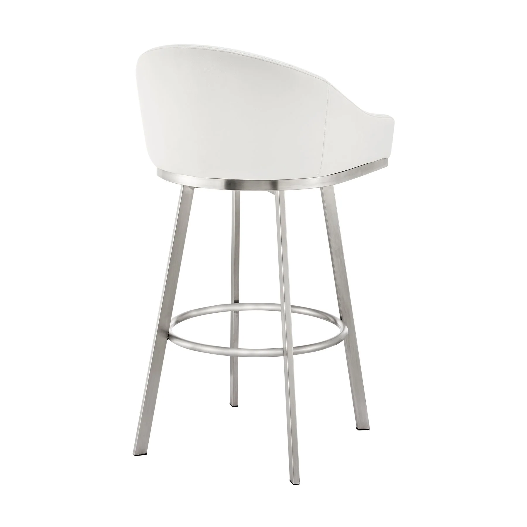 Eleanor 26" Swivel Counter Stool in Brushed Stainless Steel with White Faux Leather - Image 4