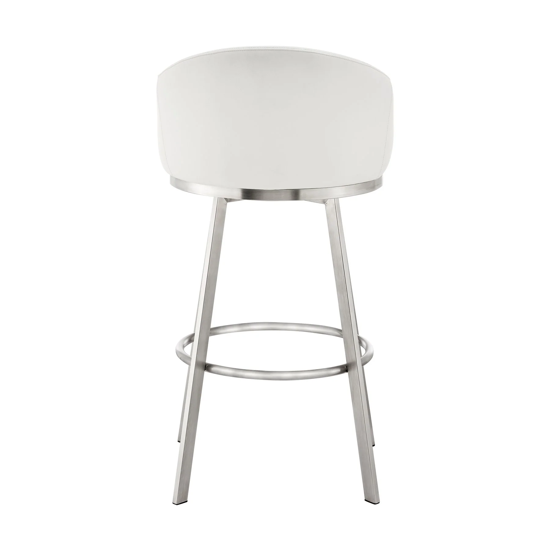 Eleanor 26" Swivel Counter Stool in Brushed Stainless Steel with White Faux Leather - Image 5