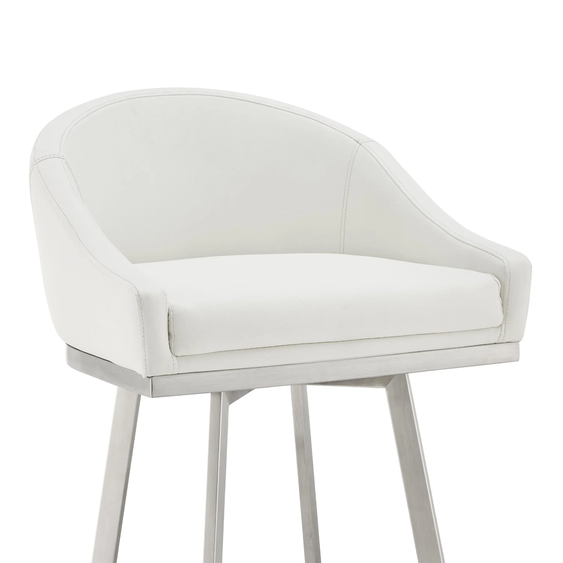 Eleanor 26" Swivel Counter Stool in Brushed Stainless Steel with White Faux Leather - Image 6