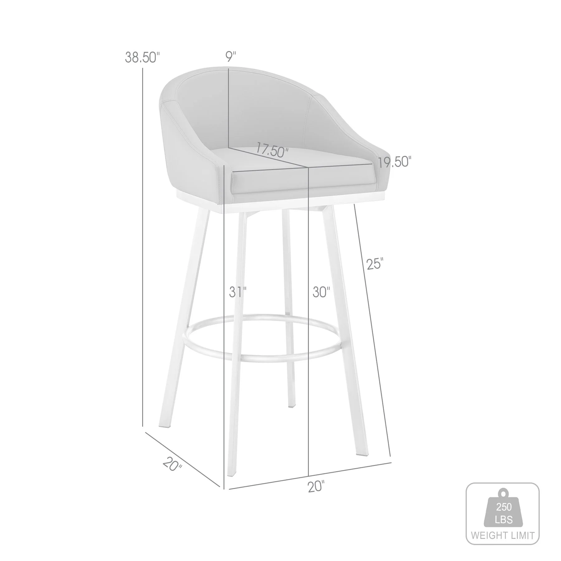 Eleanor 30" Swivel Bar Stool in Brushed Stainless Steel with Black Faux Leather - Image 9