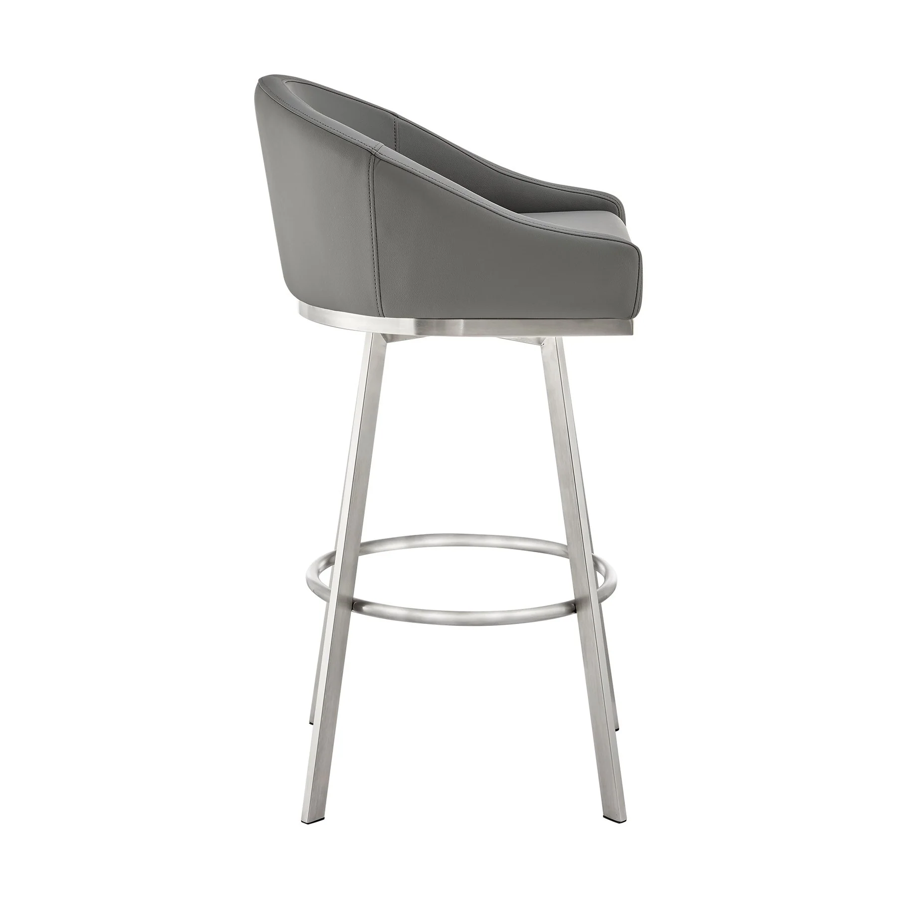 Eleanor 30" Swivel Bar Stool in Brushed Stainless Steel with Gray Faux Leather - Image 3