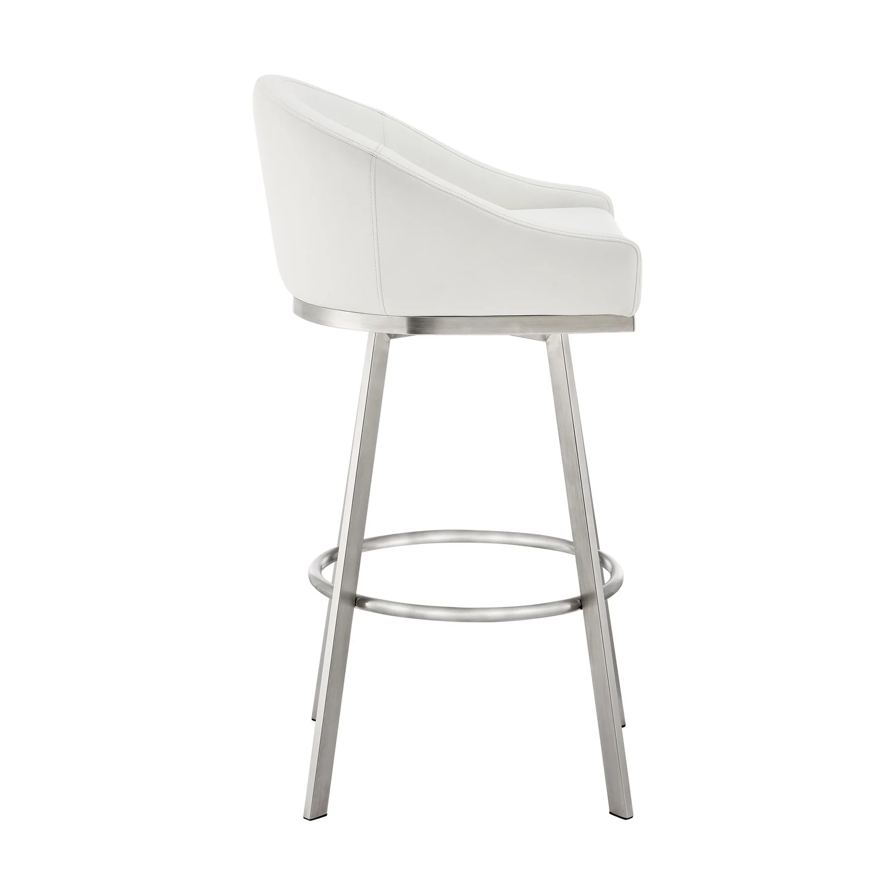 Eleanor 30" Swivel Bar Stool in Brushed Stainless Steel with White Faux Leather - Image 3