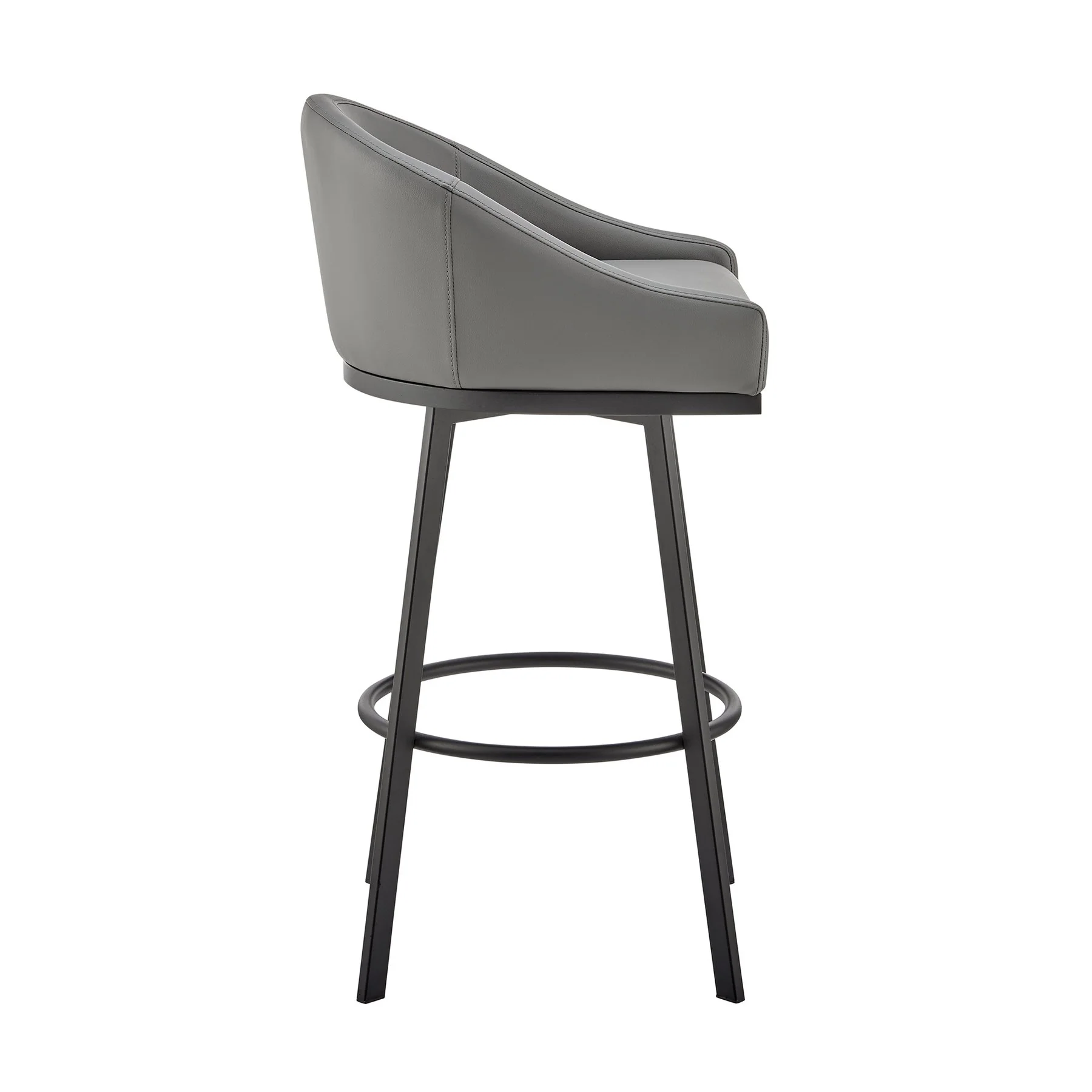 Eleanor Swivel Bar Stool in Black Metal with Gray Faux Leather - Image 3