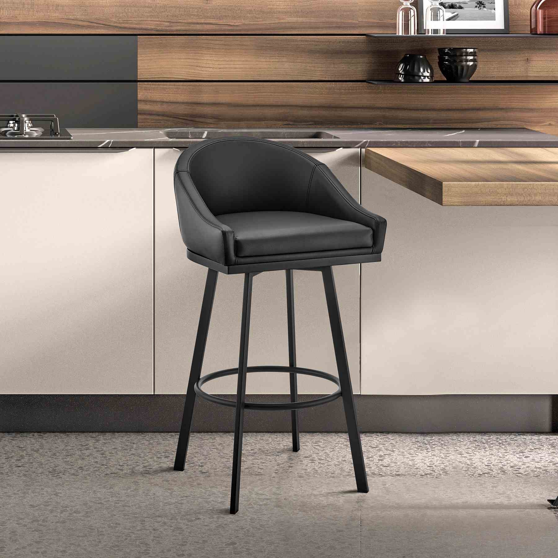 Eleanor Swivel Counter Stool in Black Metal with Black Faux Leather - Image 12