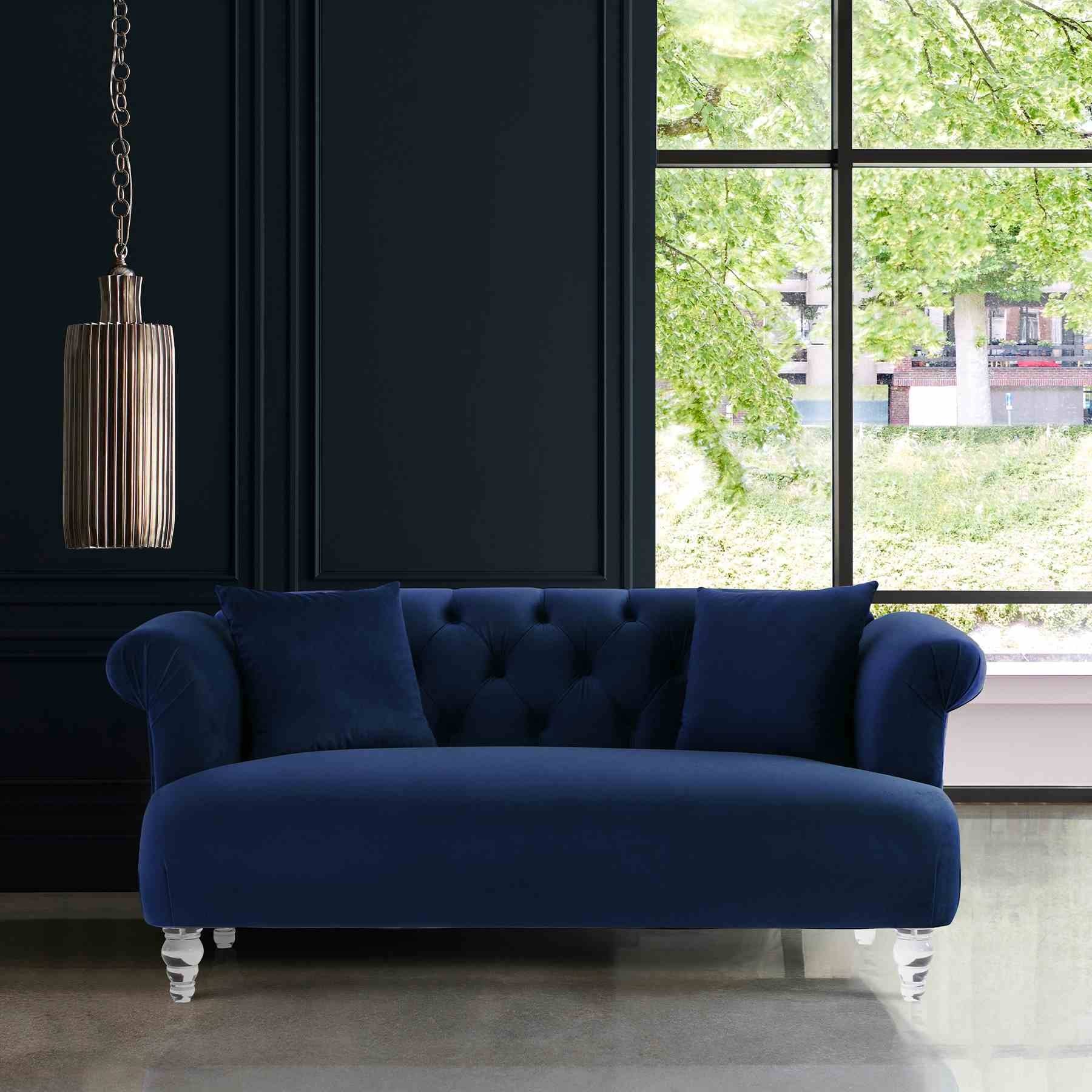 Elegance Contemporary Loveseat in Blue Velvet with Acrylic Legs - Image 4