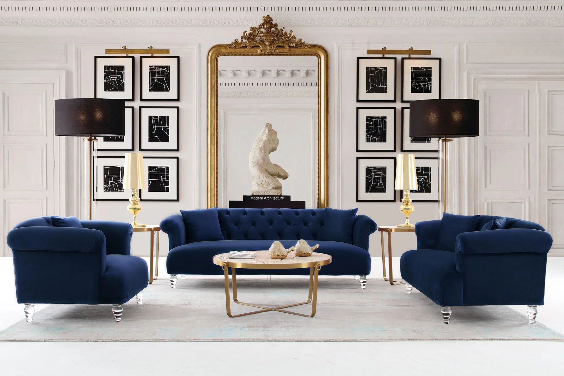Elegance Contemporary Loveseat in Blue Velvet with Acrylic Legs - Image 5