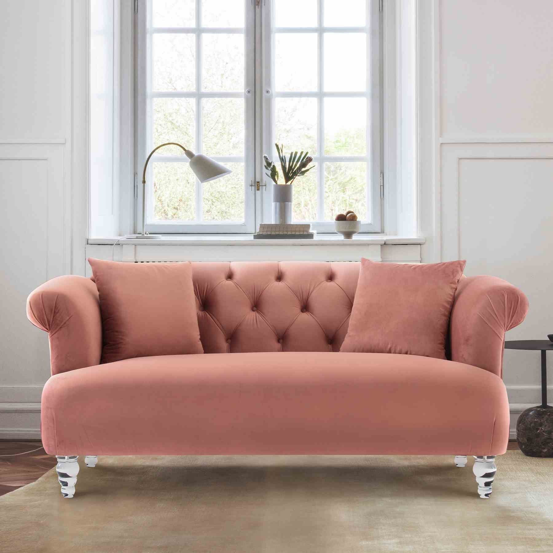 Elegance Contemporary Loveseat in Blush Velvet with Acrylic Legs - Image 2