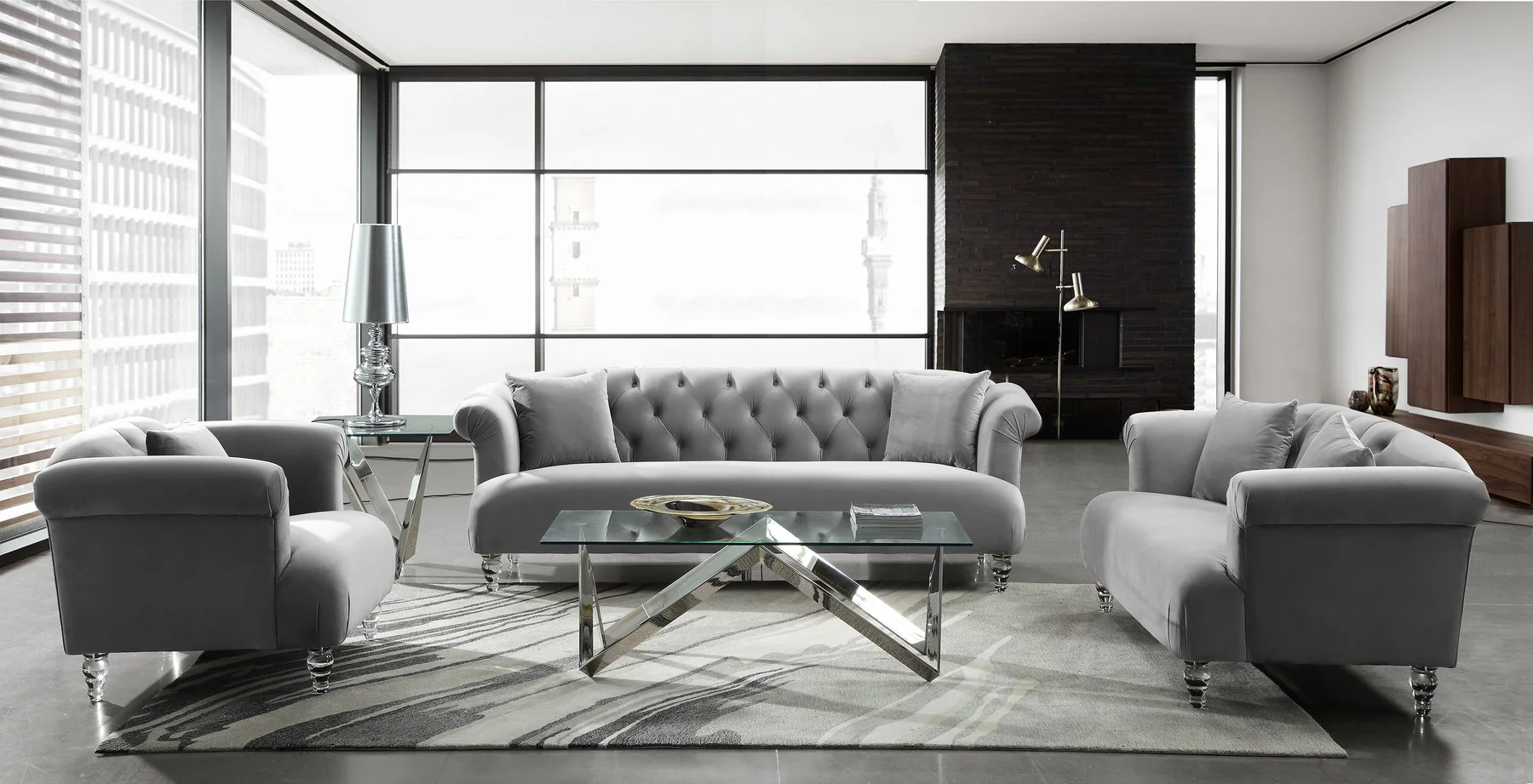 Elegance Contemporary Sofa Chair in Gray Velvet with Acrylic Legs - Image 3