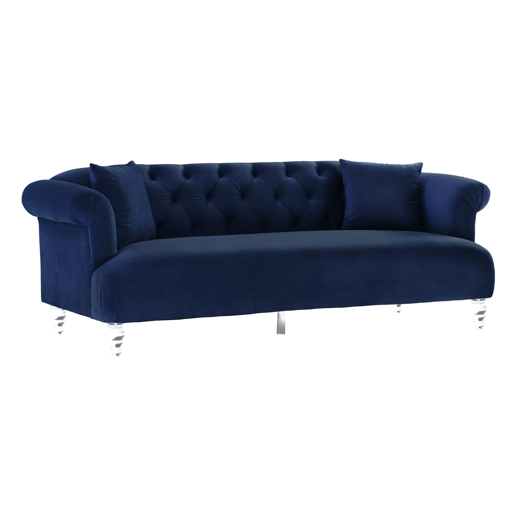 Elegance Contemporary Sofa in Blue Velvet with Acrylic Legs - Image 2