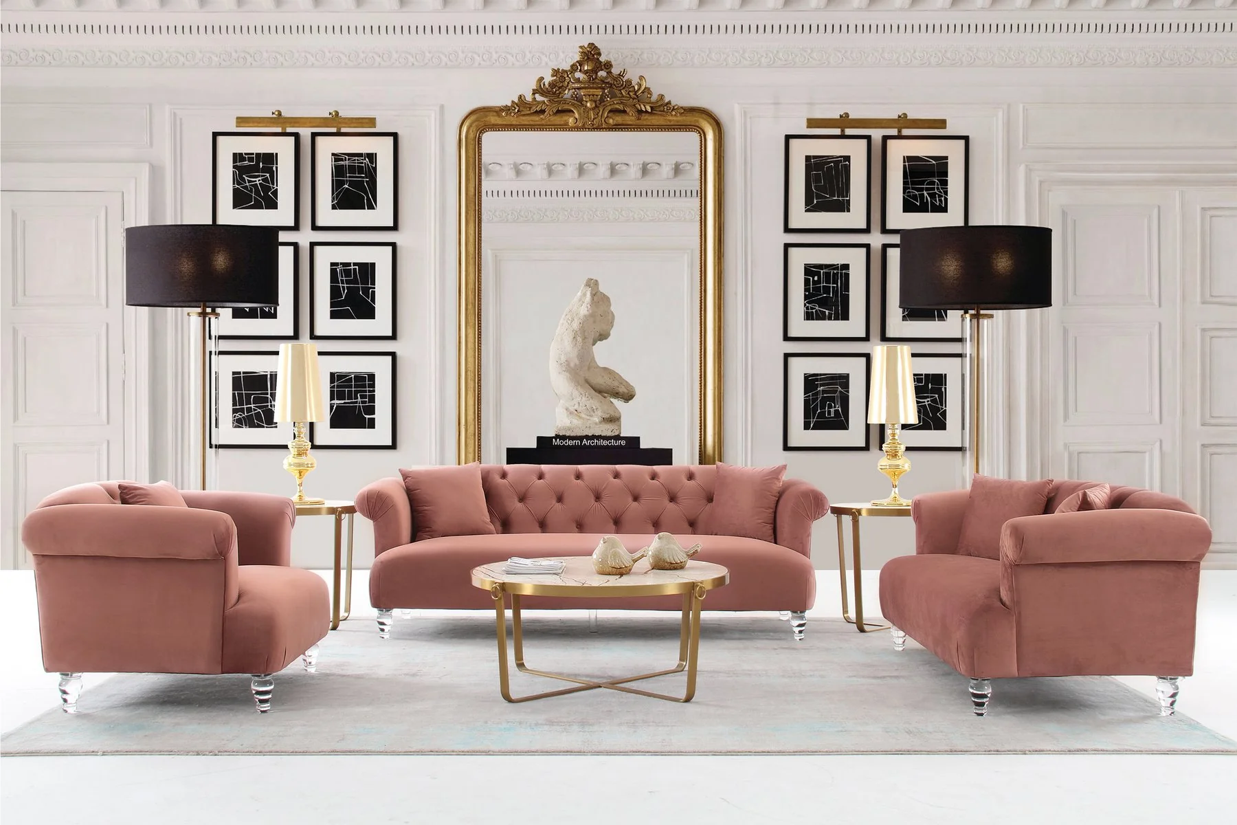 Elegance Contemporary Sofa in Blush Velvet with Acrylic Legs - Image 5