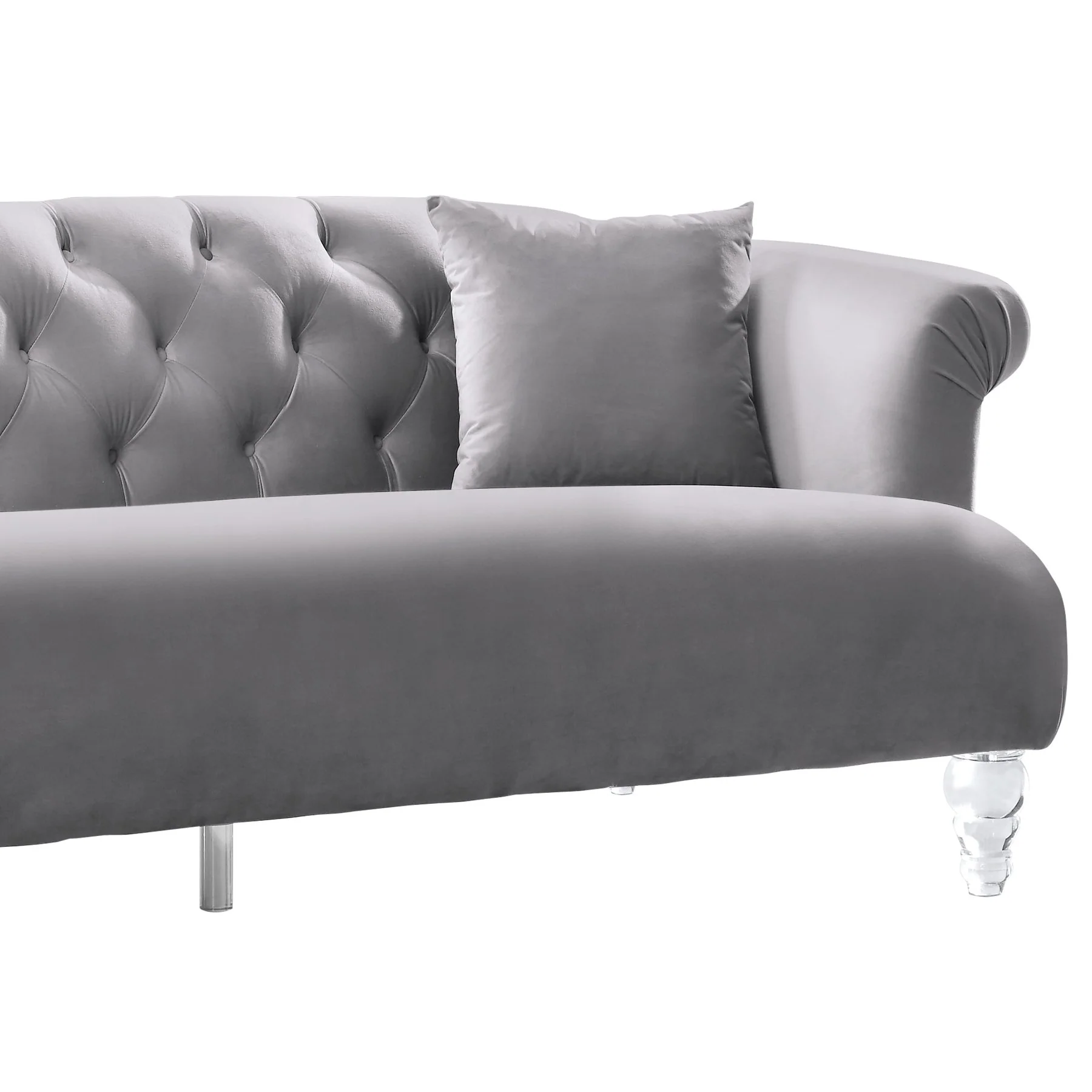 Elegance Contemporary Sofa in Gray Velvet with Acrylic Legs - Image 2