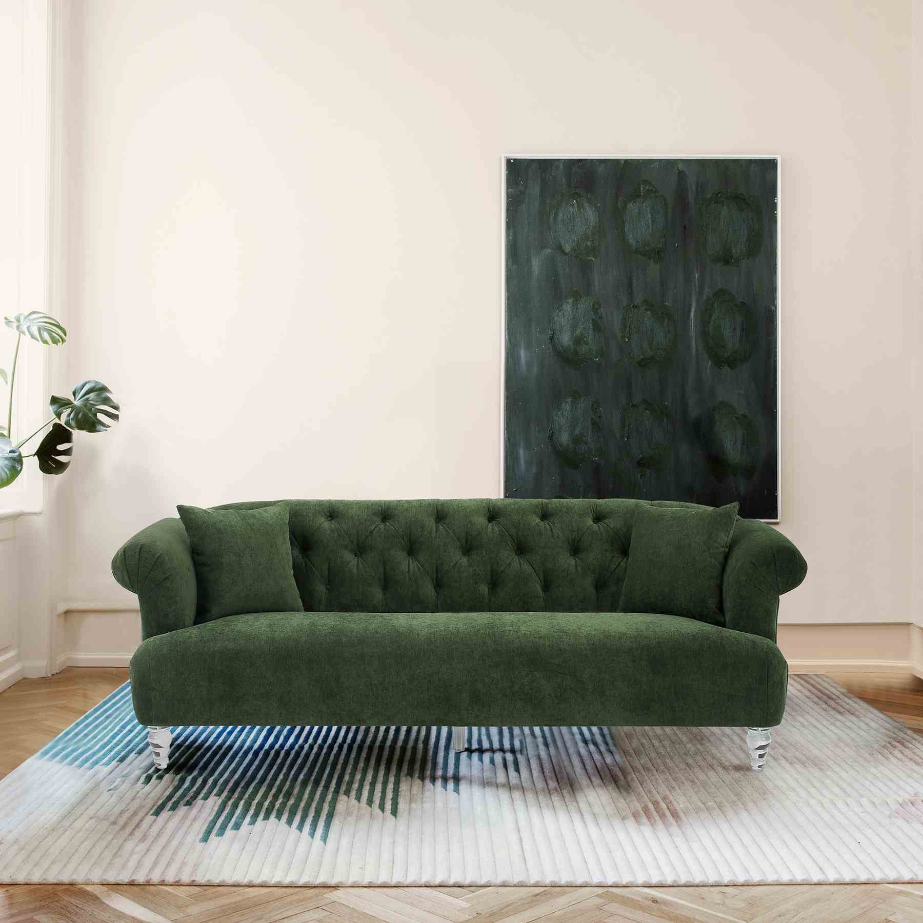 Elegance Contemporary Sofa in Green Velvet with Acrylic Legs - Image 6