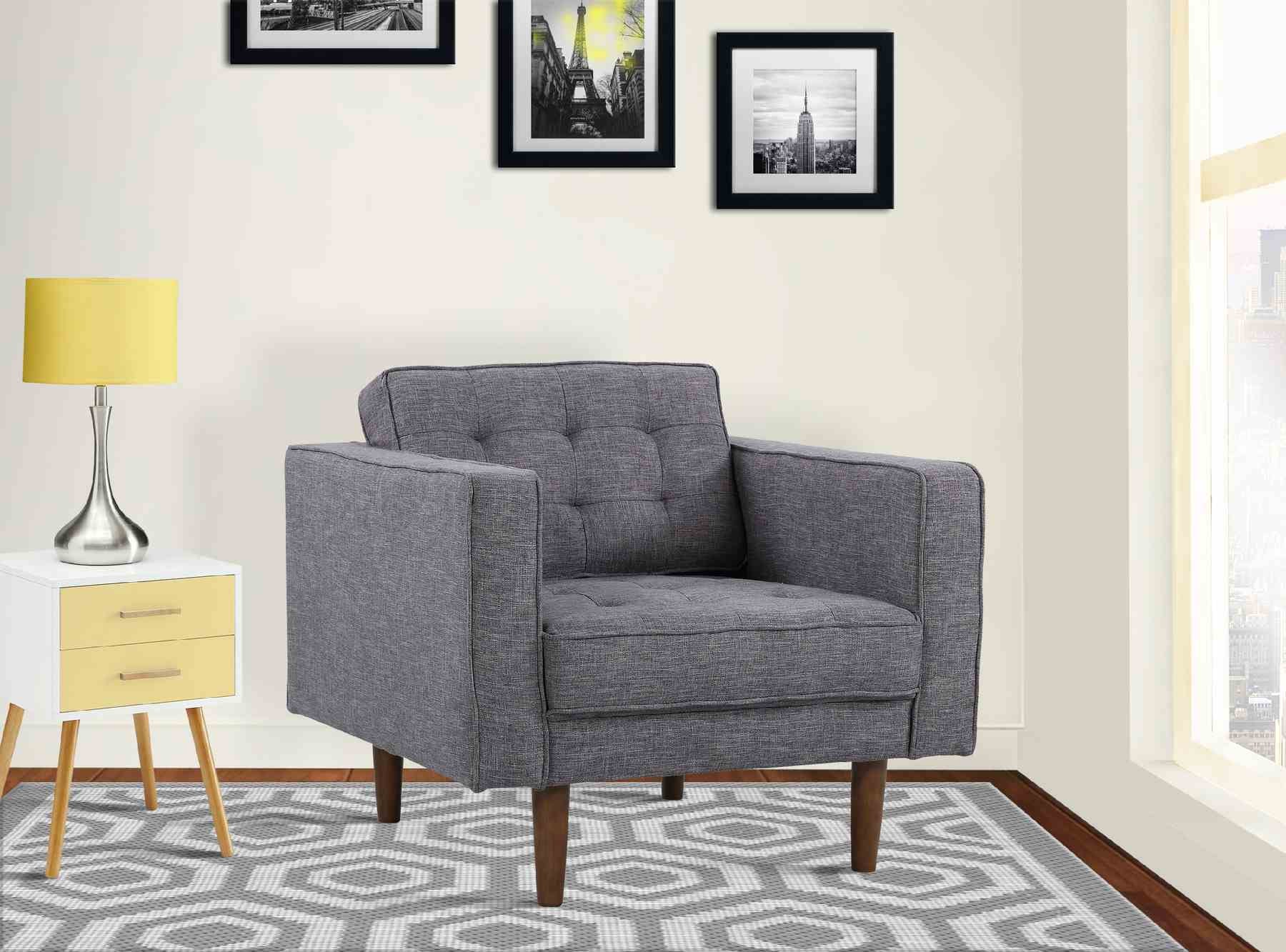 Element Mid-Century Modern Chair in Dark Gray Linen and Walnut Legs - Image 6